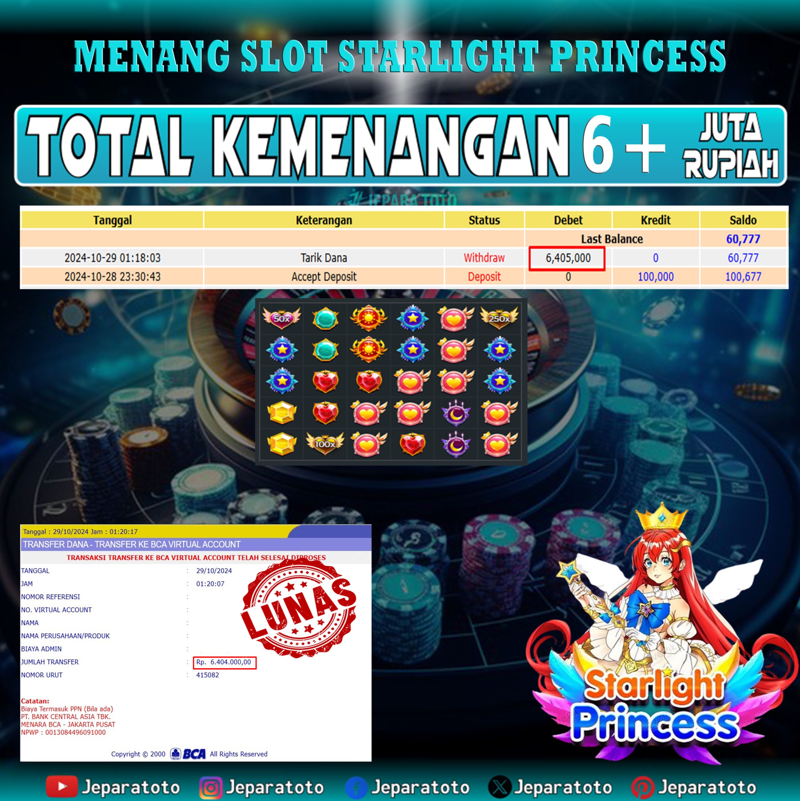 BUKTI KEMENANGAN SLOT STARLIGHT PRINCESS MEMBER JEPARATOTO