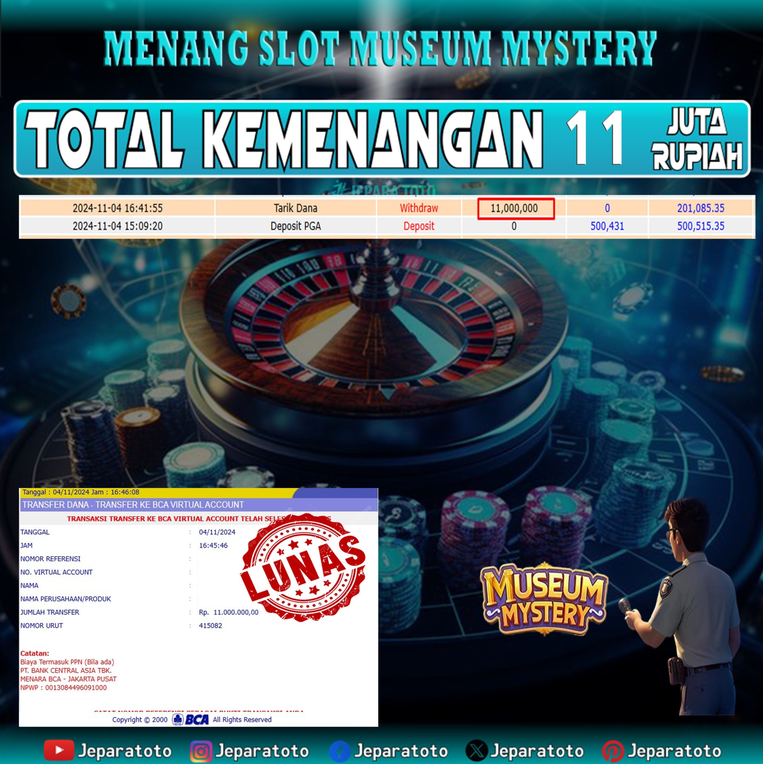 BUKTI KEMENANGAN SLOT MUSEUM MYSTERY MEMBER JEPARATOTO