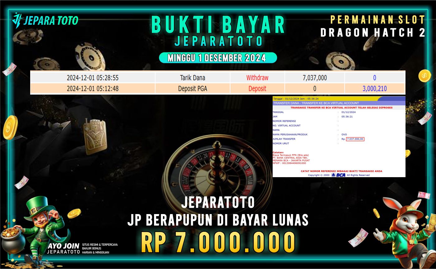 BUKTI KEMENANGAN SLOT DRAGON HATCH 2 MEMBER JEPARATOTO