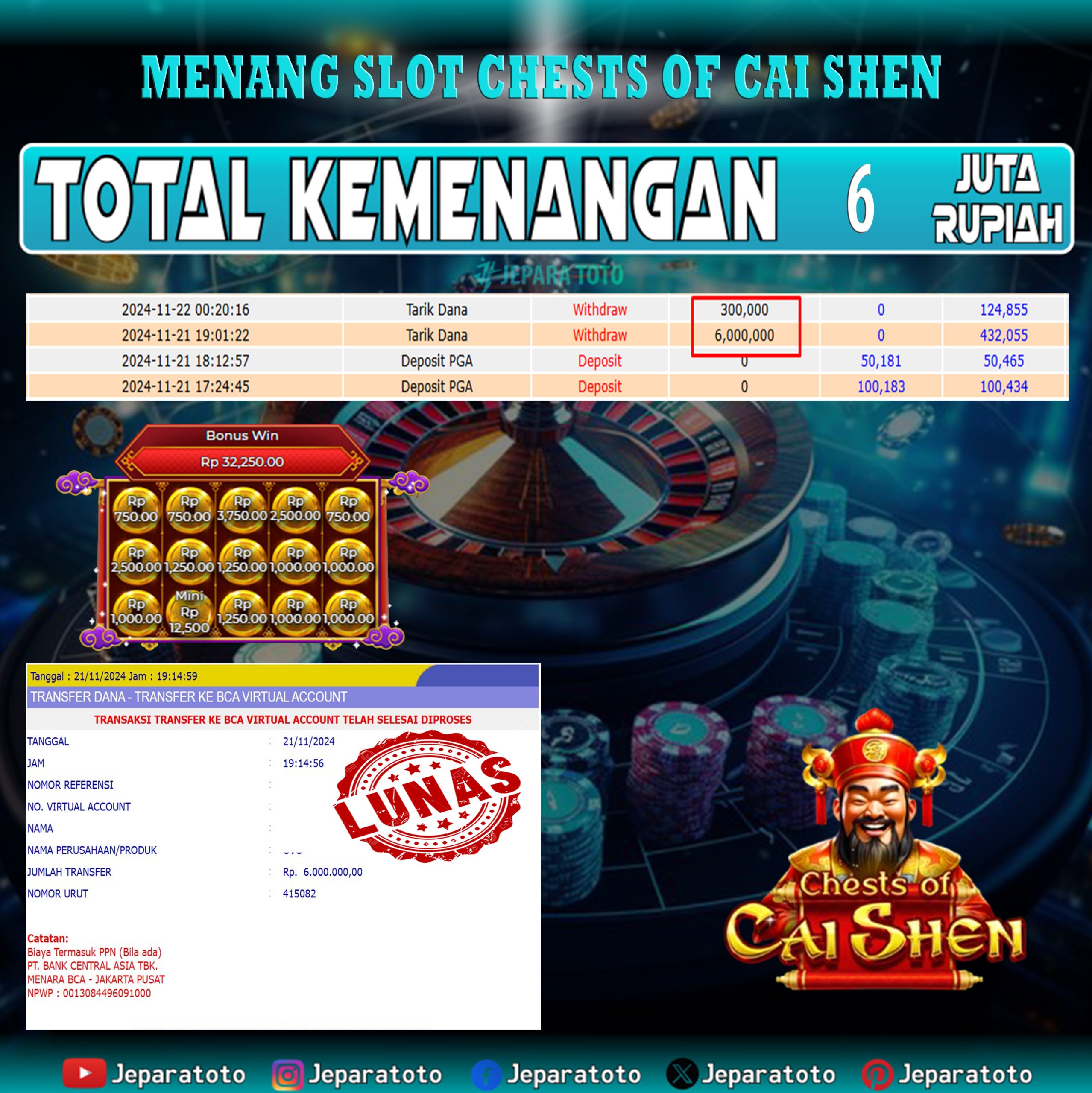 BUKTI KEMENANGAN SLOT CHESTS OH CHAI SHEN MEMBER JEPARATOTO