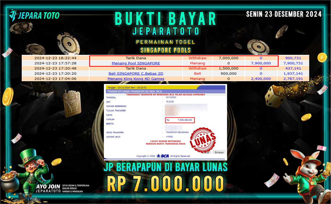 BUKTI KEMENANGAN TOGEL SINGAPORE POOLS MEMBER JEPARATOTO