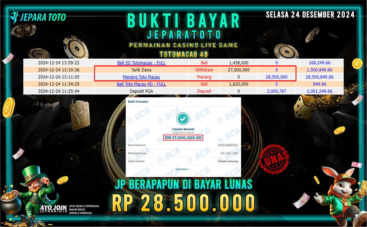 BUKTI KEMENANGAN CASINO LIVE GAME TOTOMACAU MEMBER JEPARATOTO