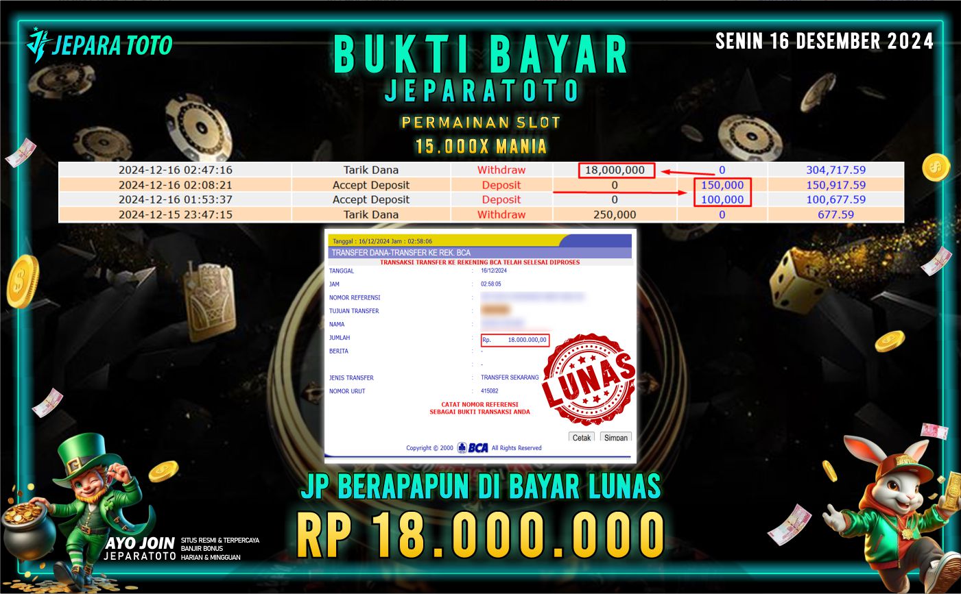 BUKTI KEMENANGAN SLOT 15.000X MANIA MEMBER JEPARATOTO