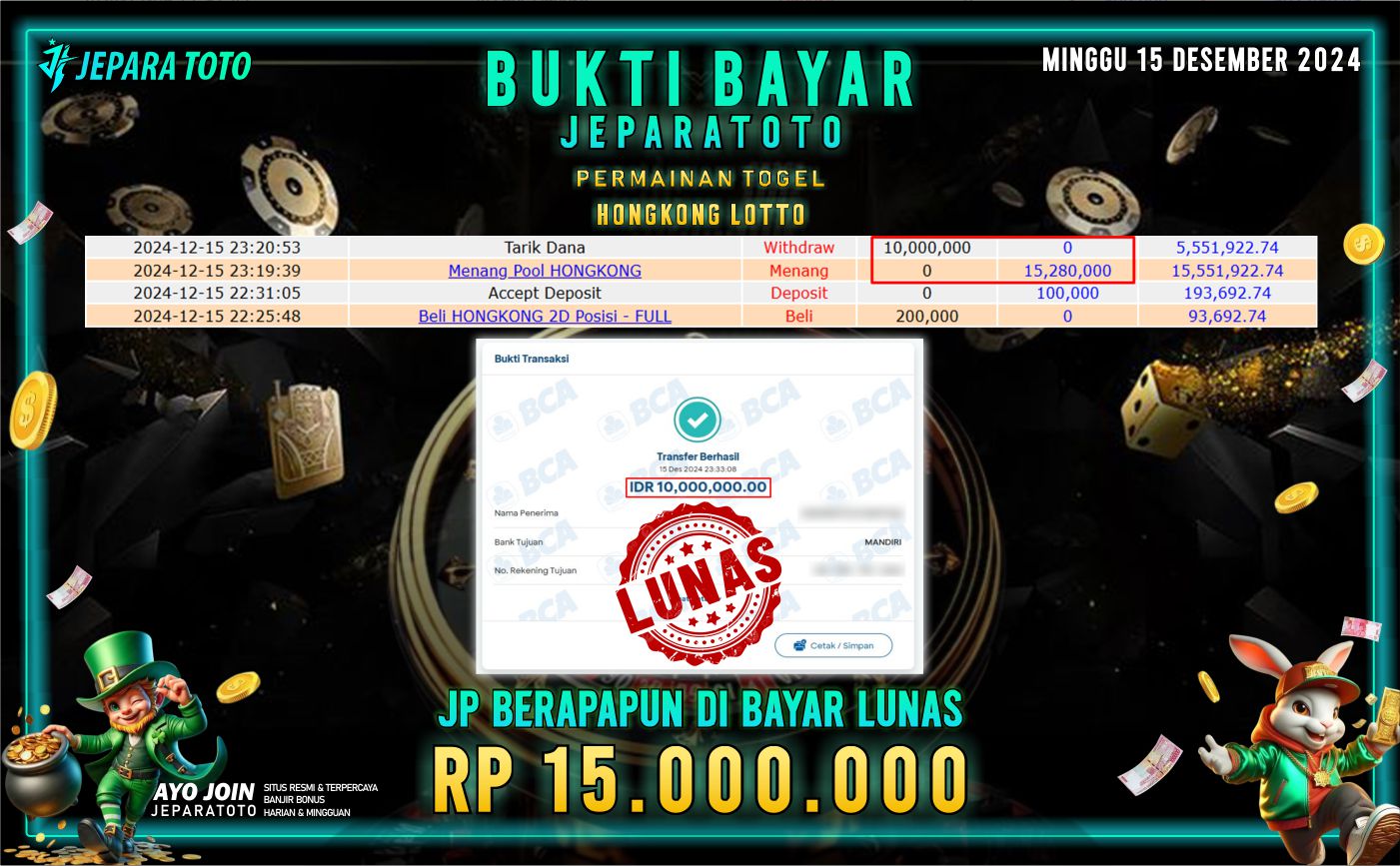 BUKTI KEMENANGAN TOGEL HONGKONG LOTTO MEMBER JEPARATOTO