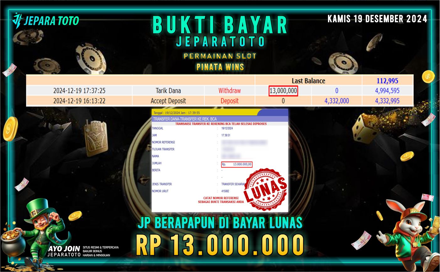 BUKTI KEMENANGAN SLOT PINATA WINS MEMBER JEPARATOTO