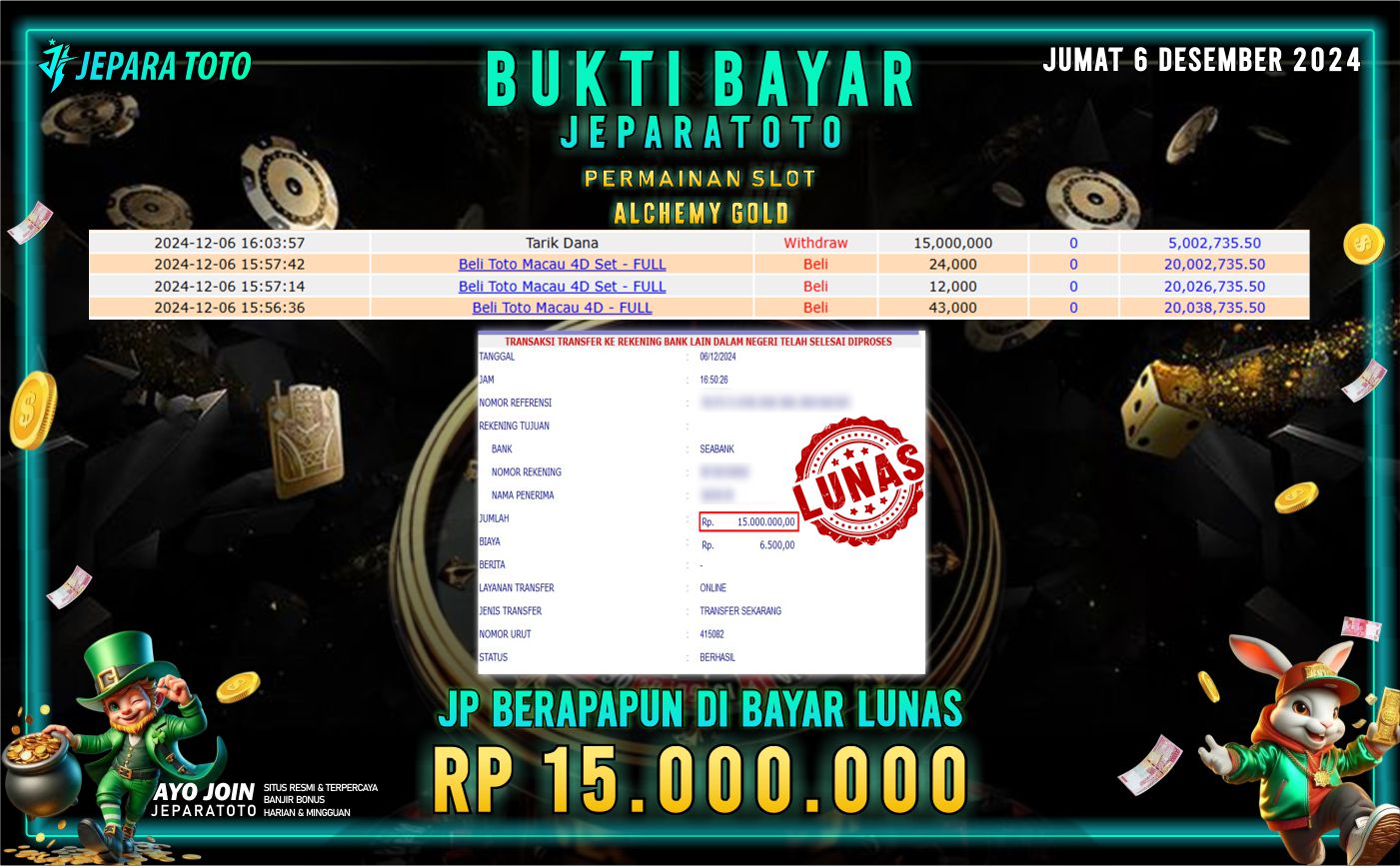 BUKTI KEMENANGAN SLOT ALCHEMY GOLD MEMBER JEPARATOTO