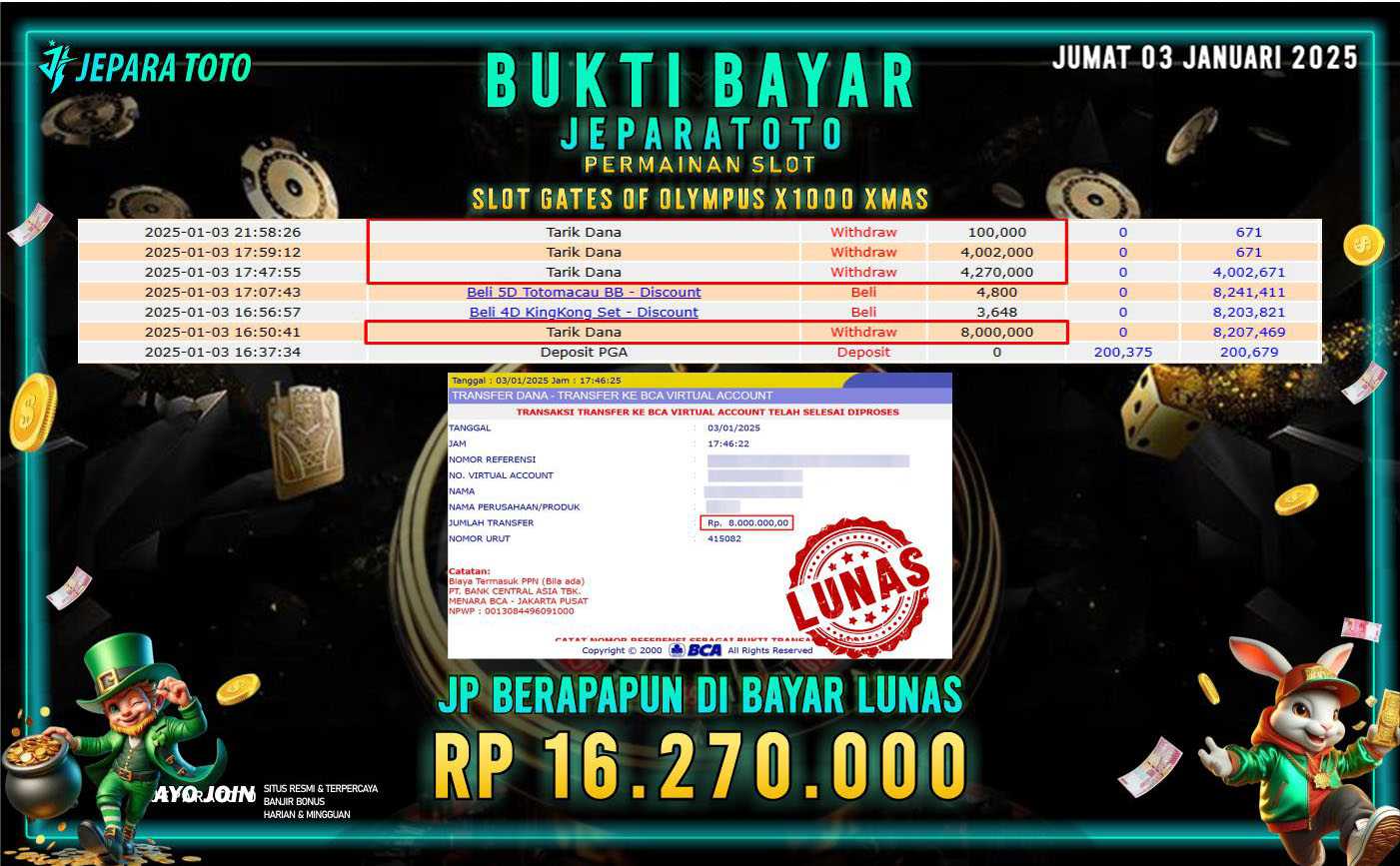 BUKTI KEMENANGAN CASINO LIVE GAME TOTOMACAU 4D MEMBER JEPARATOTO