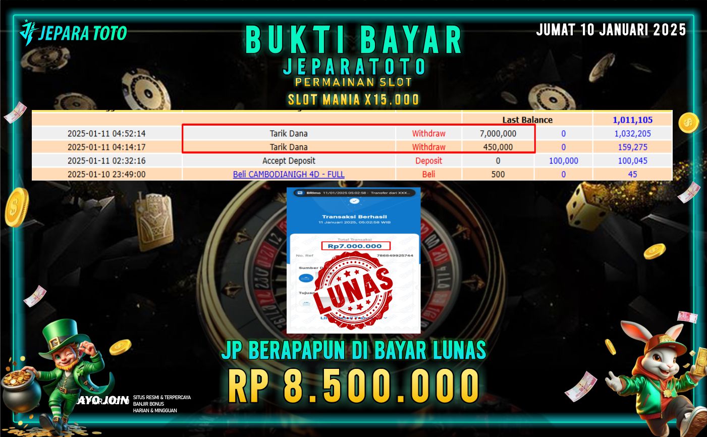 BUKTI KEMENANGAN SLOT MANIA X15.000 MEMBER JEPARATOTO