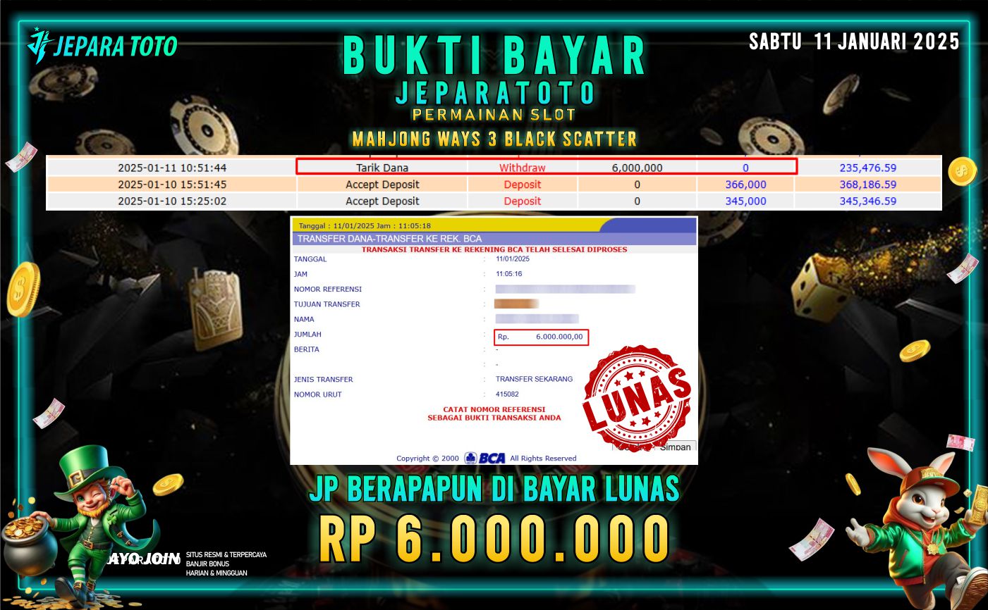 BUKTI KEMENANGAN SLOT MAHJONG WAYS 3 BLACK SCATTER MEMBER JEPARATOTO