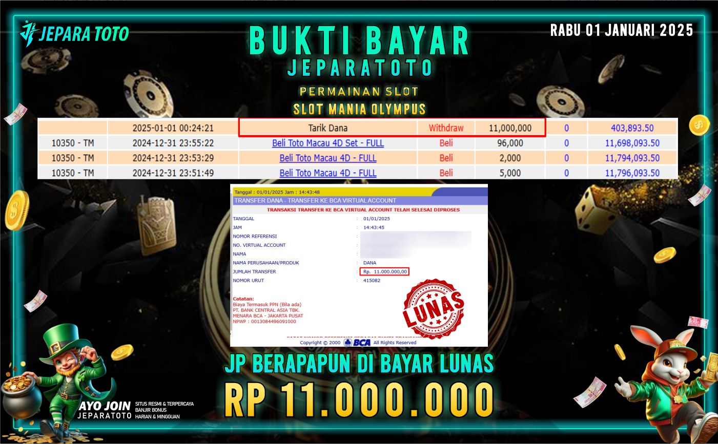 BUKTI KEMENANGAN SLOT MANIA OLYMPUS MEMBER JEPARATOTO