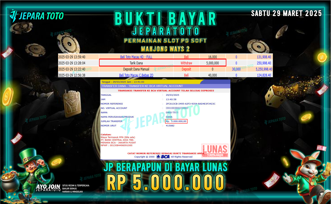 BUKTI KEMENANGAN MEMBER JEPARATOTO SLOT PG SOFT | GAME MAHJONG WAYS 2