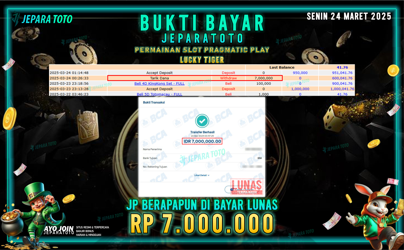 BUKTI KEMENANGAN MEMBER JEPARATOTO SLOT PRAGMATIC PLAY | GAME LUCKY TIGER