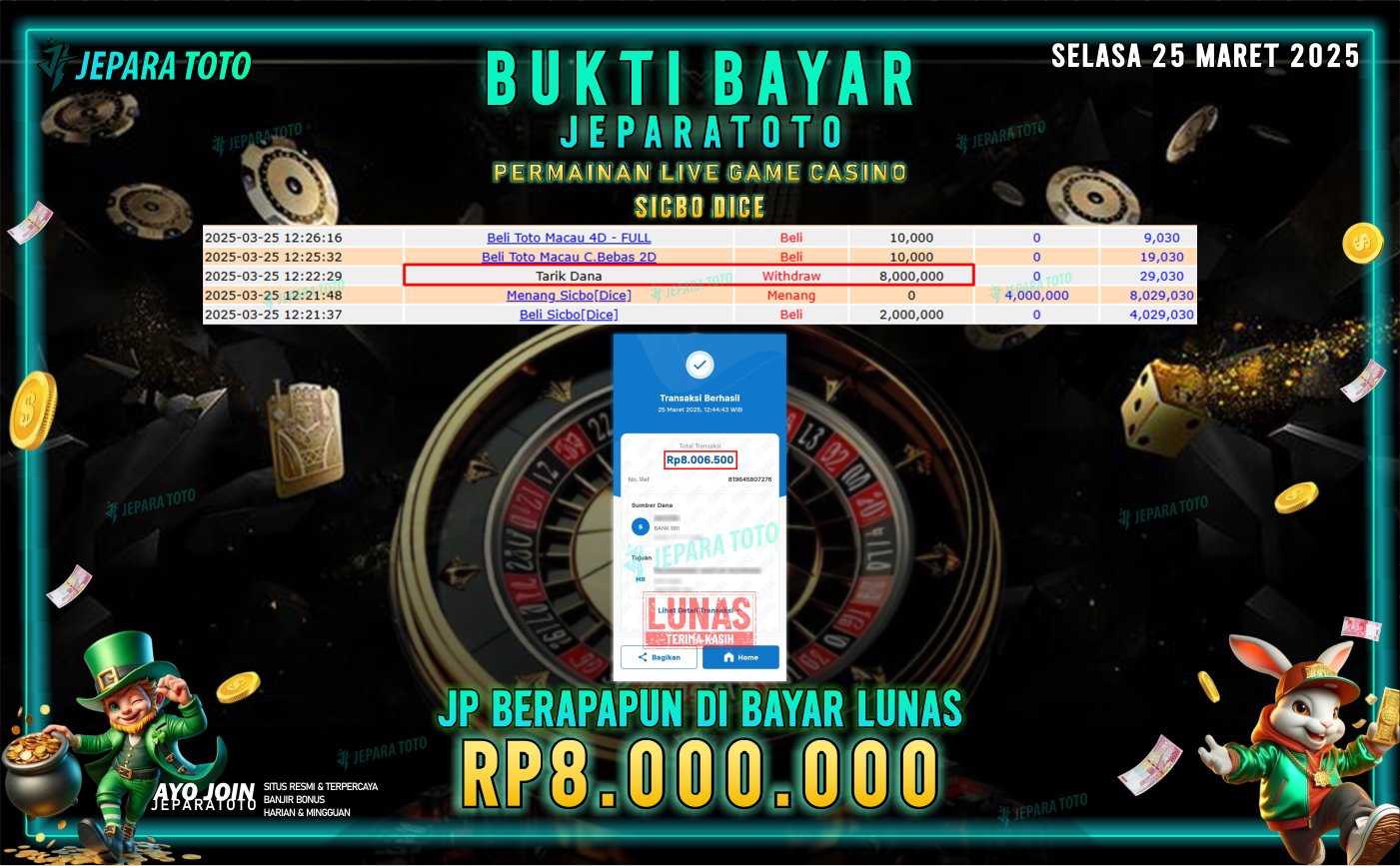 BUKTI KEMENANGAN LIVE GAME CASINO MEMBER JEPARATOTO  | GAME SICBO DICE