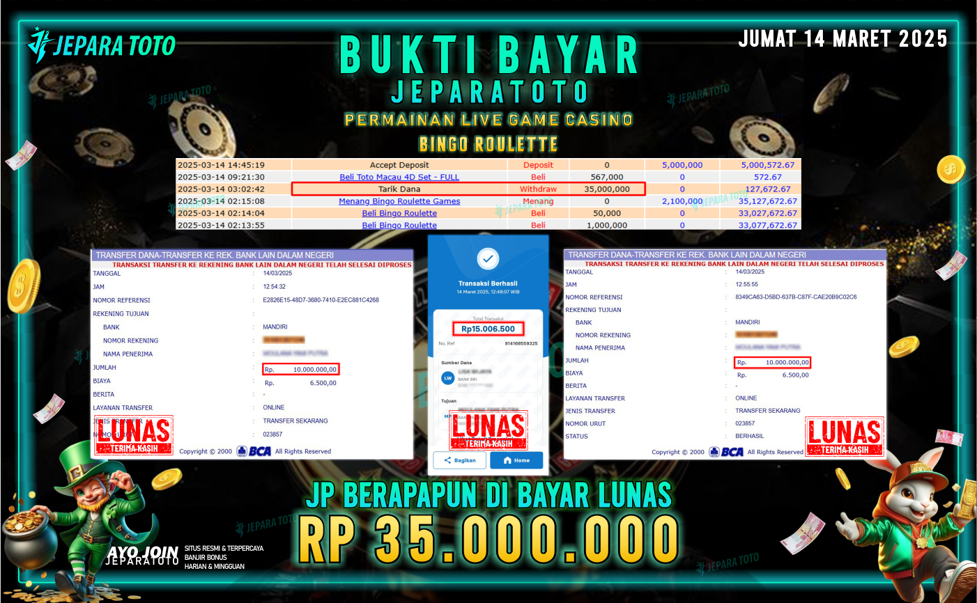 BUKTI KEMENANGAN MEMBER JEPARATOTO LIVE GAME CASINO | GAME BINGGO ROULETTE