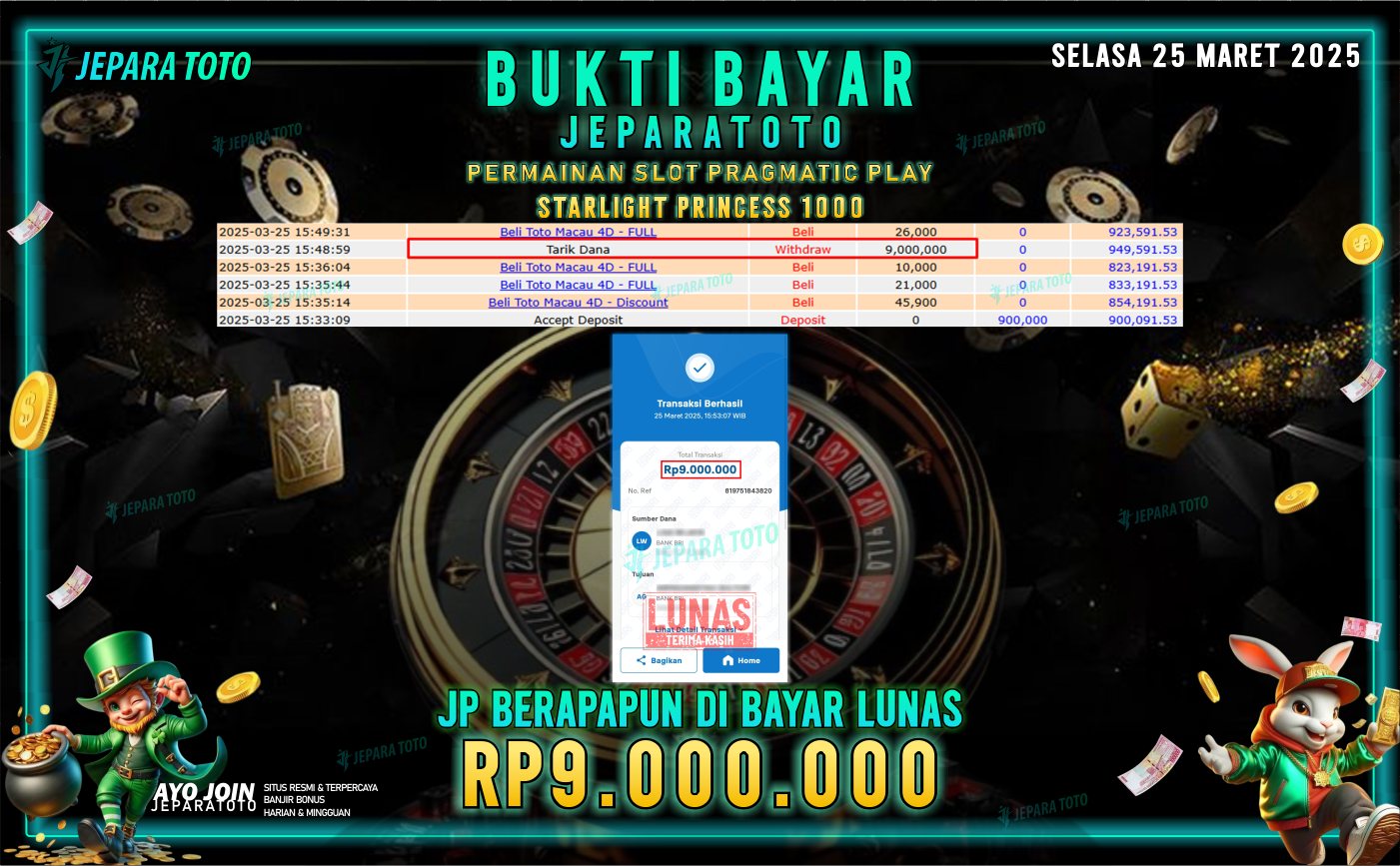 BUKTI KEMENANGAN MEMBER JEPARATOTO SLOT PRAGMATIC PLAY | GAME STARLIGHT PRINCESS 1000