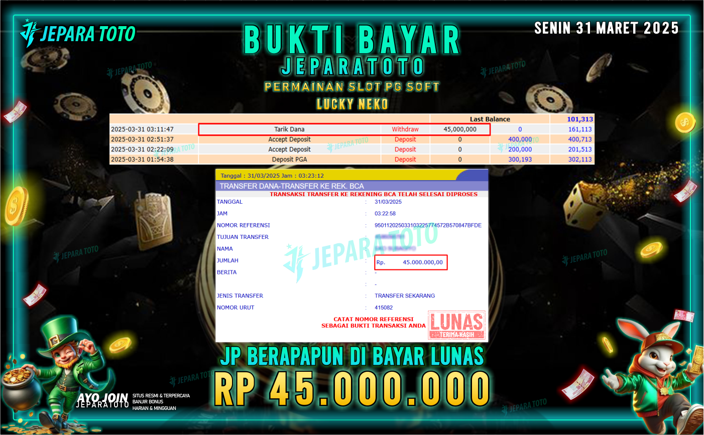 BUKTI KEMENANGAN MEMBER JEPARATOTO SLOT PG SOFT | GAME MAHJONG WAYS 2