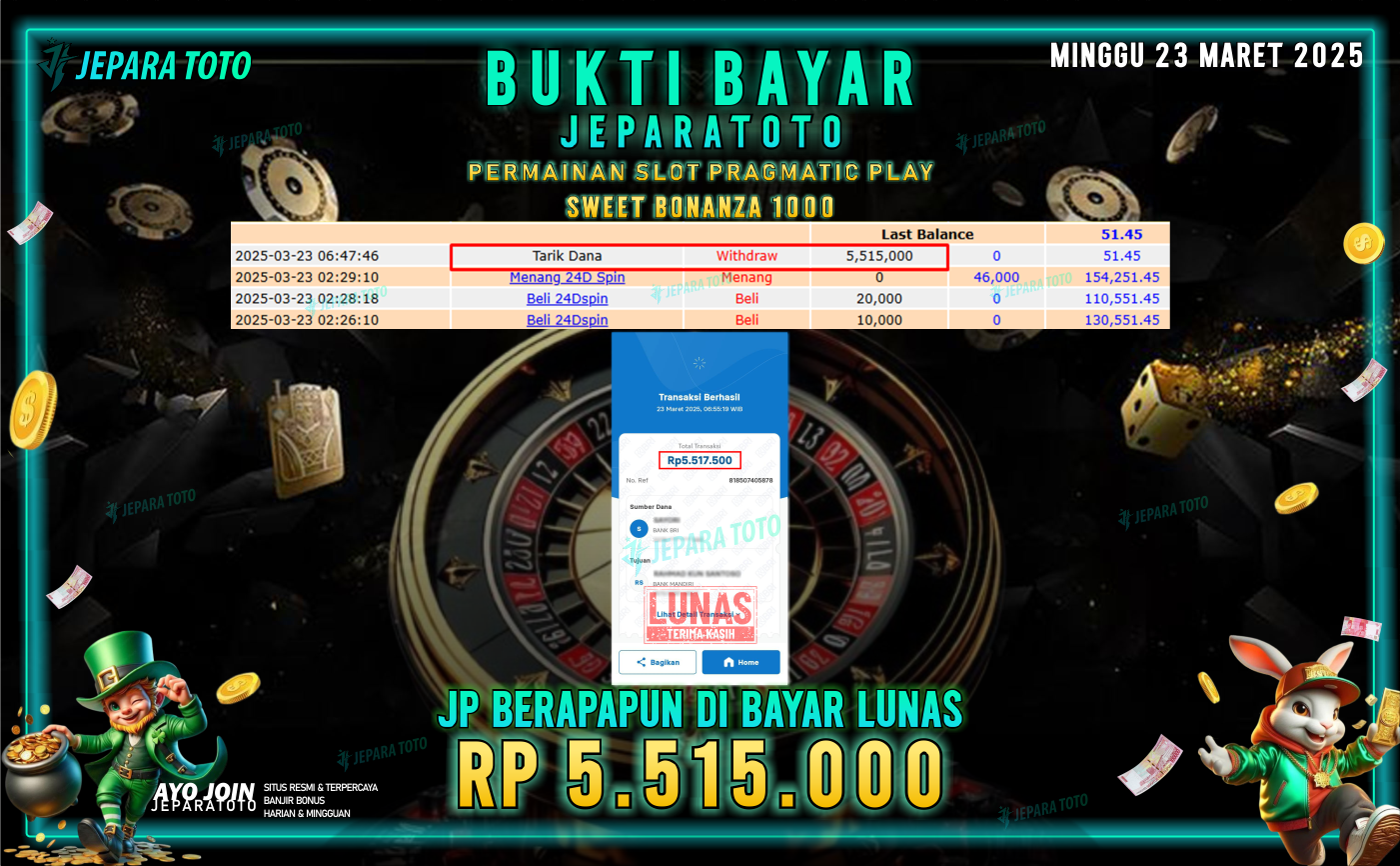 BUKTI KEMENANGAN MEMBER JEPARATOTO SLOT PRAGMATIC PLAY | GAME SWEET BONANZA 1000