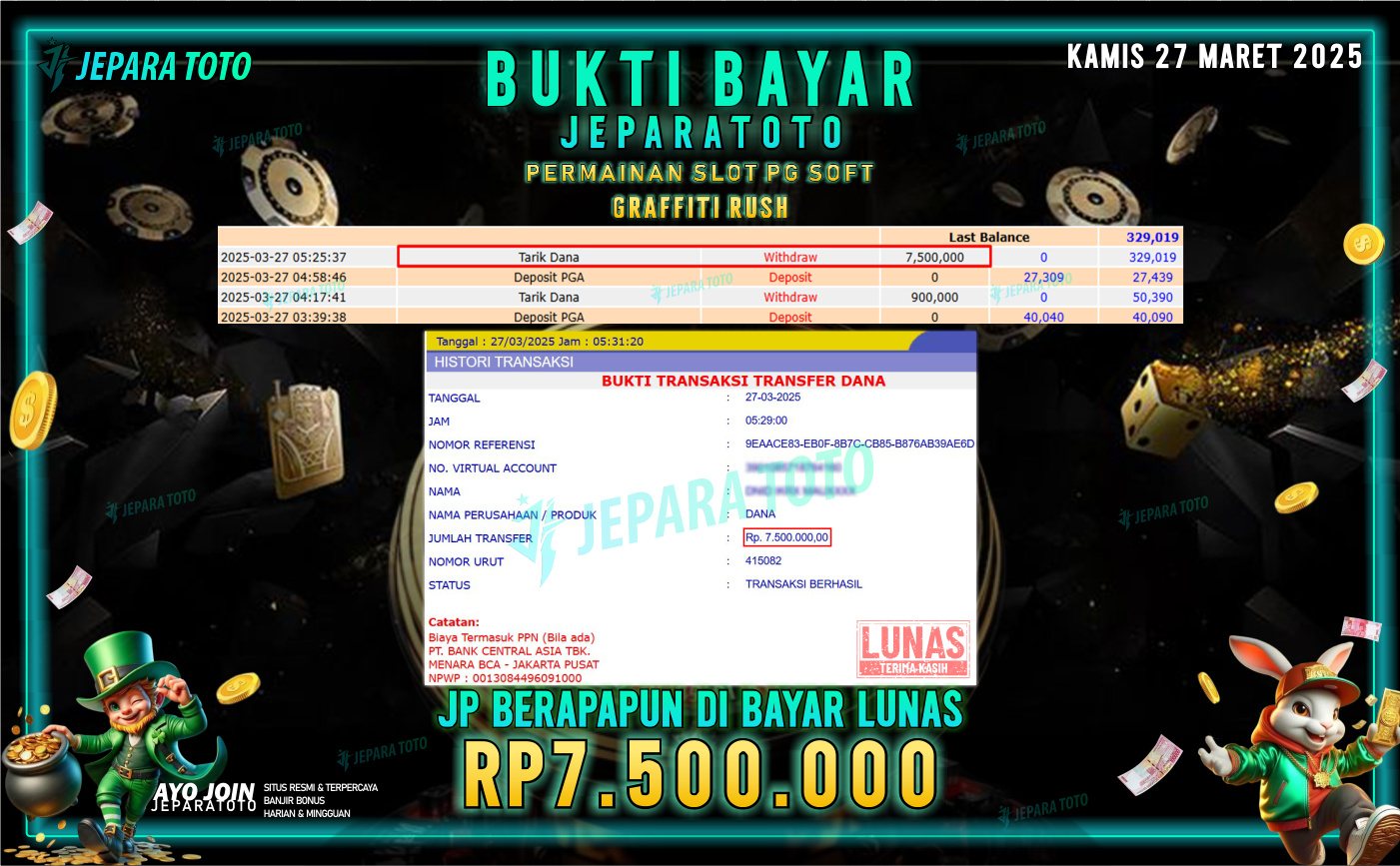 BUKTI KEMENANGAN MEMBER JEPARATOTO SLOT PG SOFT | GAME GRAFFITI RUSH