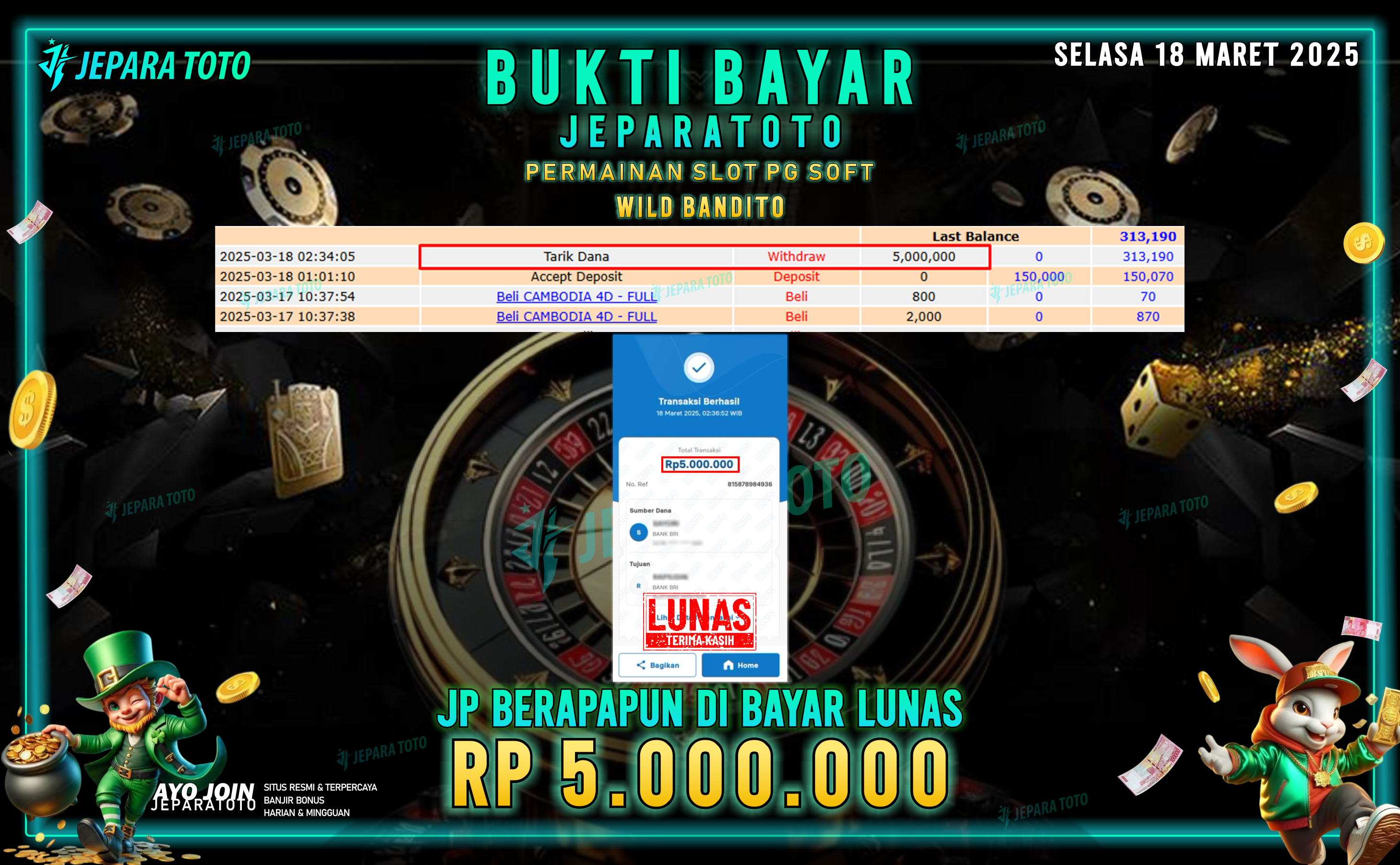 BUKTI KEMENANGAN MEMBER JEPARATOTO SLOT PG SOFT | GAME WILD BANDITO