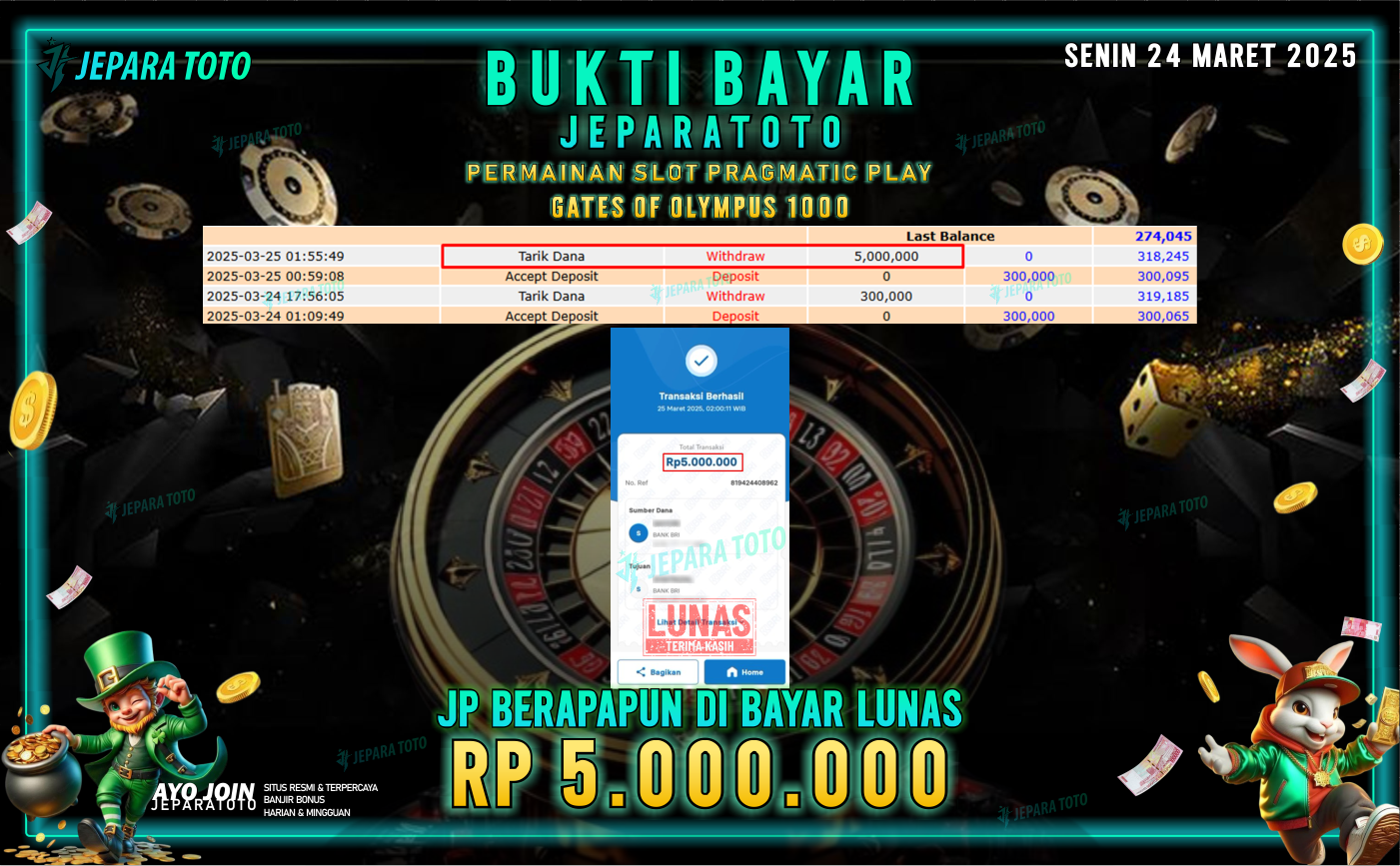BUKTI KEMENANGAN MEMBER JEPARATOTO SLOT PRAGMATIC PLAY | GAME GATES OF OLYMPUS 1000