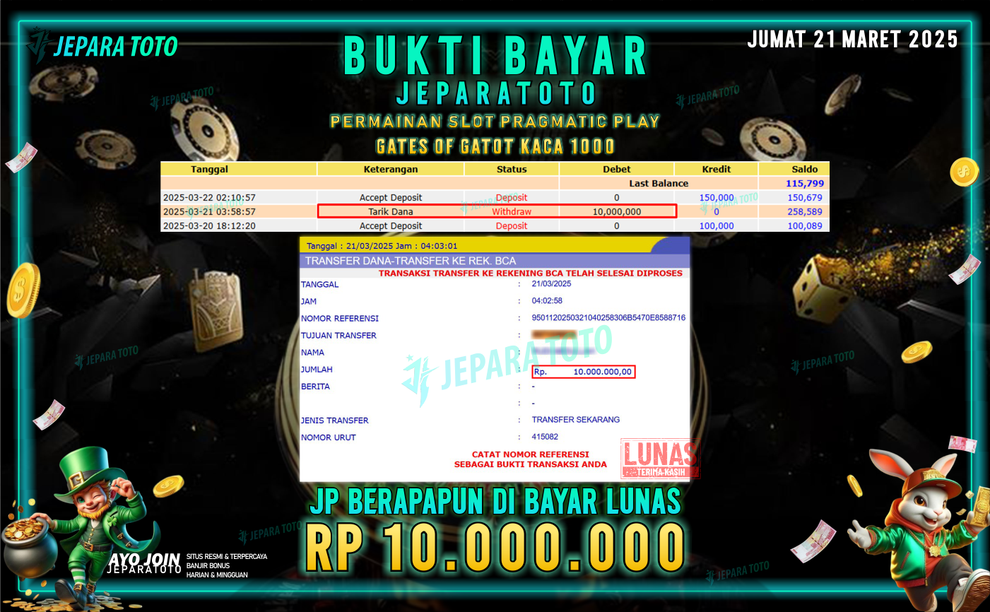 BUKTI KEMENANGAN MEMBER JEPARATOTO SLOT PRAGMATIC PLAY | GAME GATES OF GATOT KACA 1000
