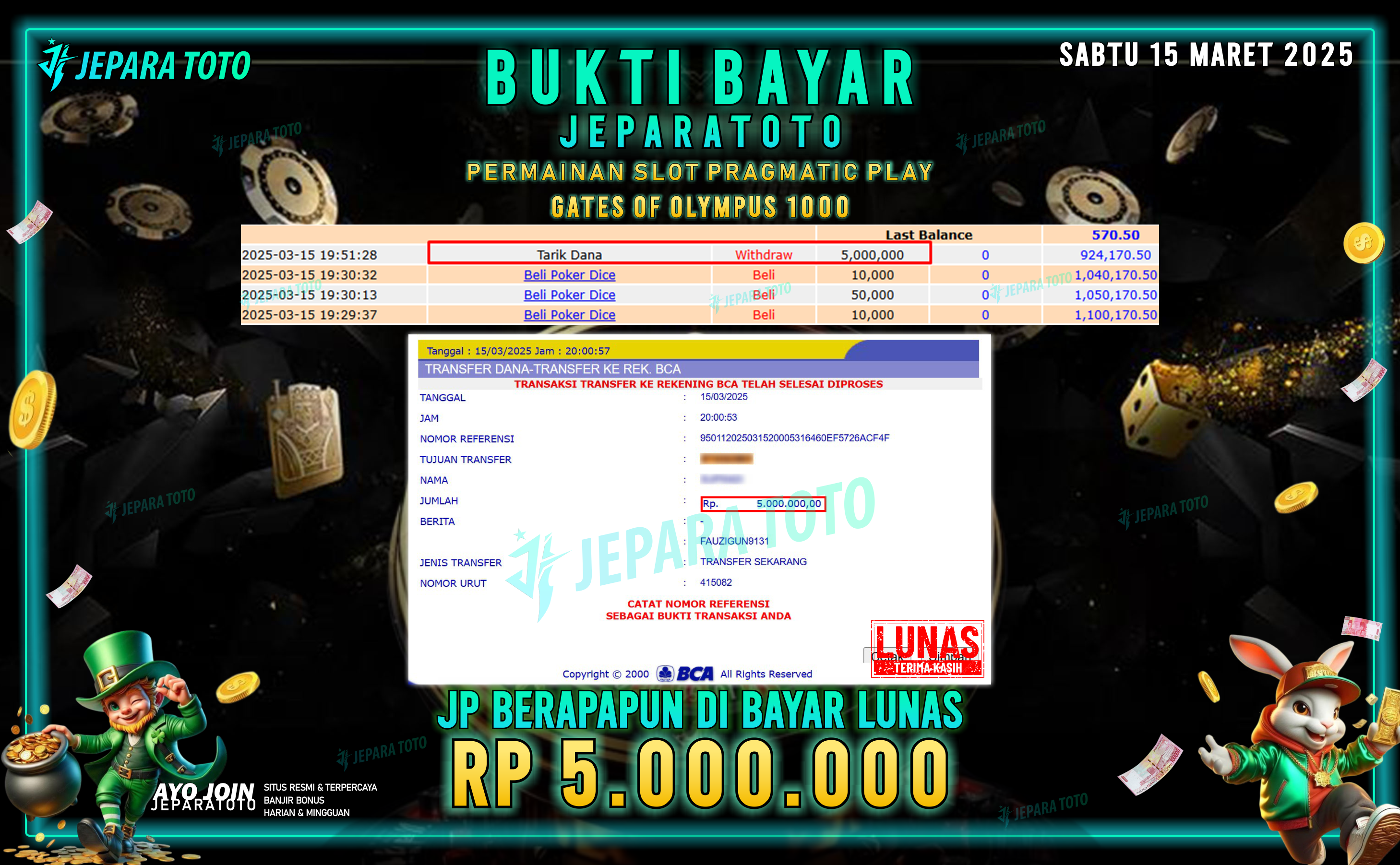 BUKTI KEMENANGAN MEMBER JEPARATOTO SLOT PRAGMATIC PLAY | GAME GATES OF OLYMPUS 1000