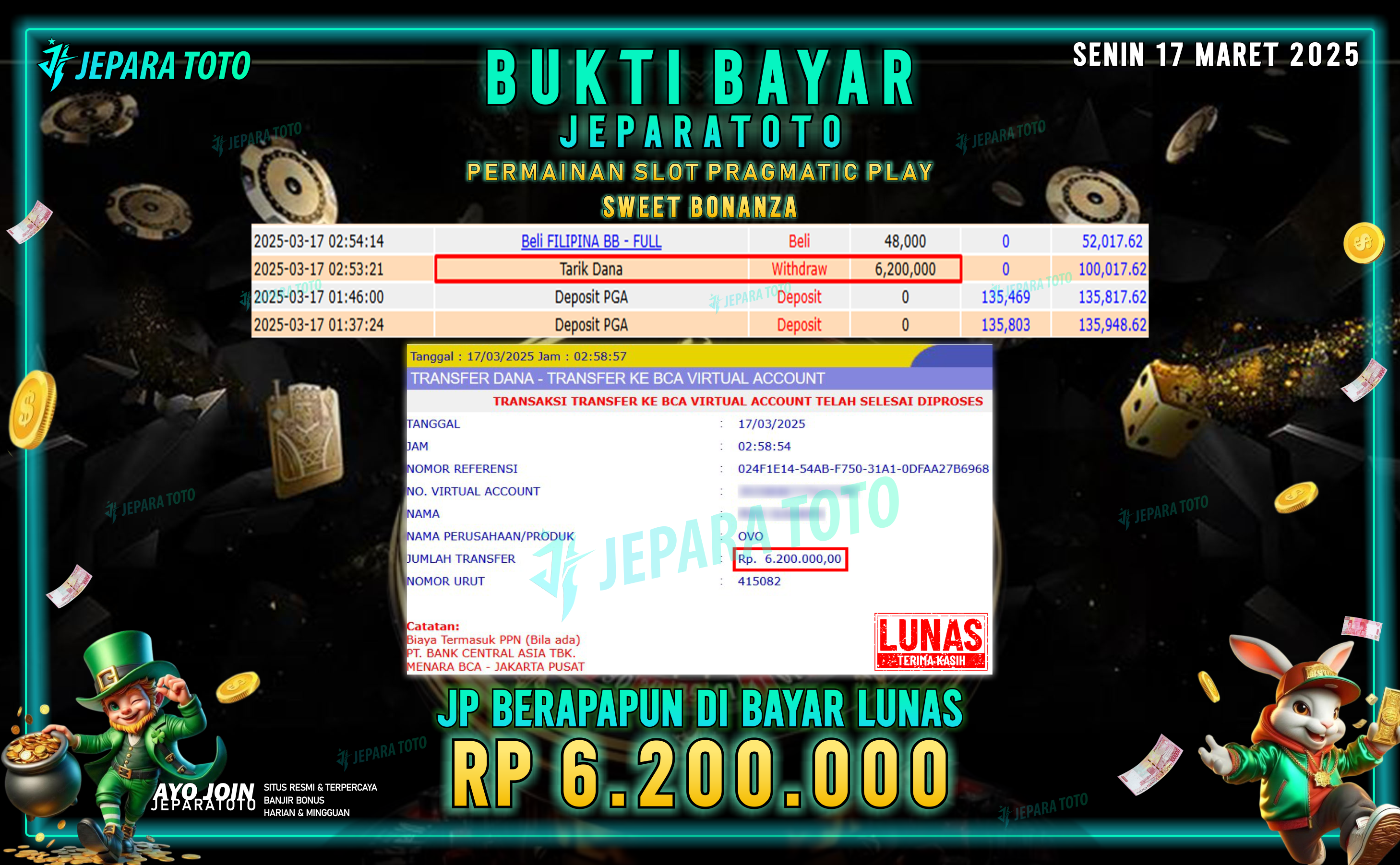 BUKTI KEMENANGAN MEMBER JEPARATOTO SLOT PRAGMATIC PLAY | GAME SWEET BONANZA