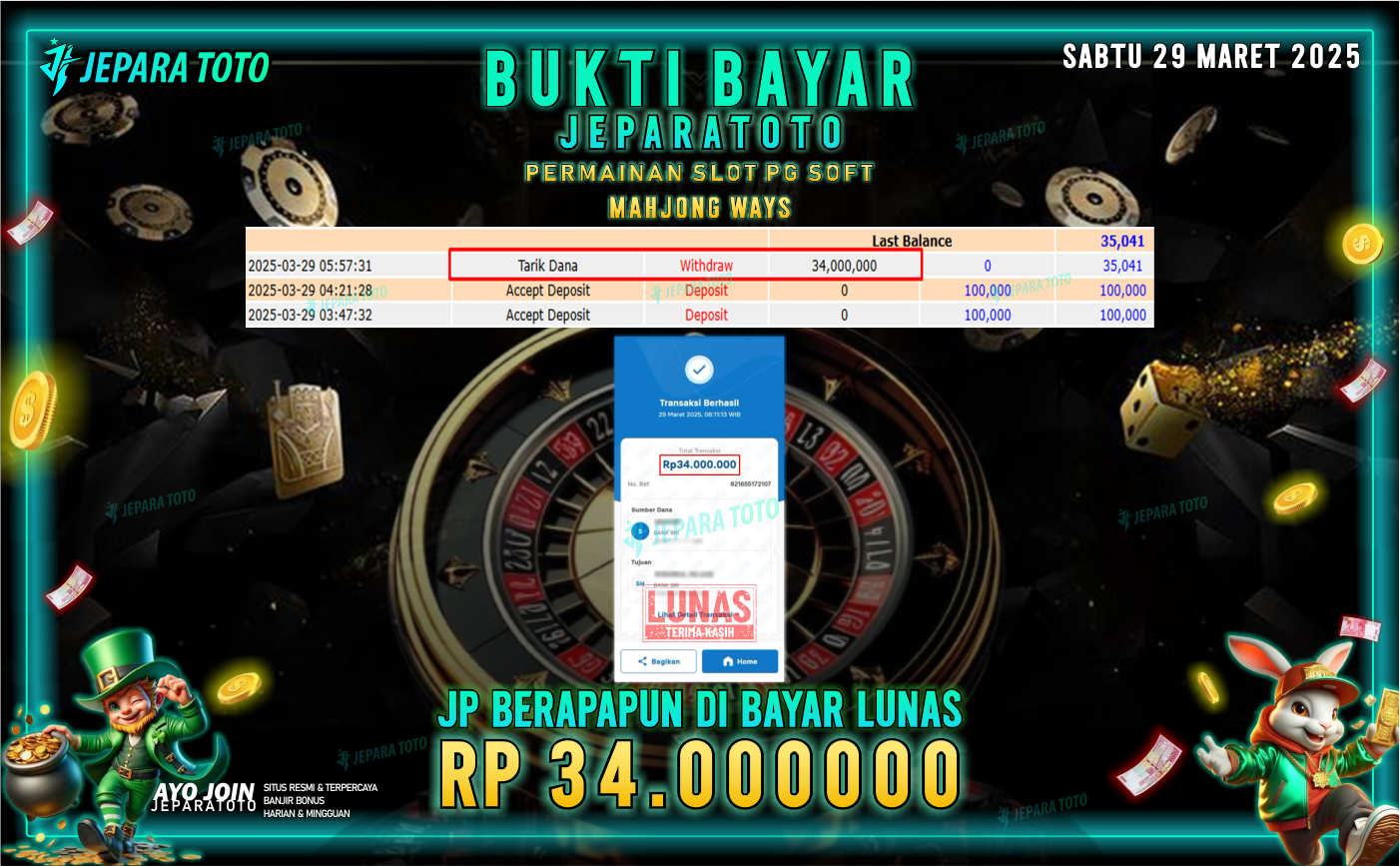 BUKTI KEMENANGAN MEMBER JEPARATOTO SLOT PG SOFT | GAME MAHJONG WAYS