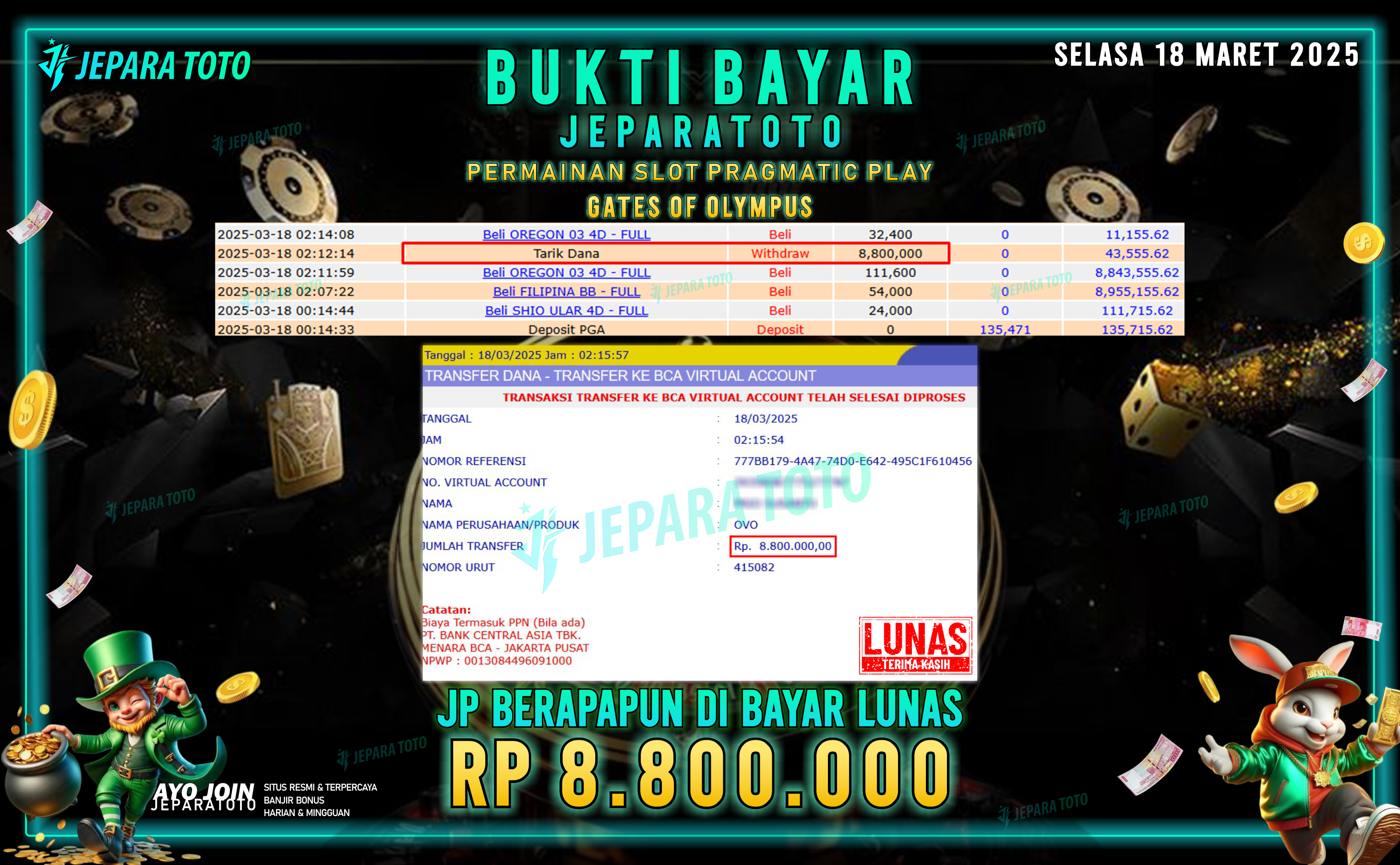 BUKTI KEMENANGAN MEMBER JEPARATOTO SLOT PRAGMATIC PLAY | GAME GATES OF OLYMPUS