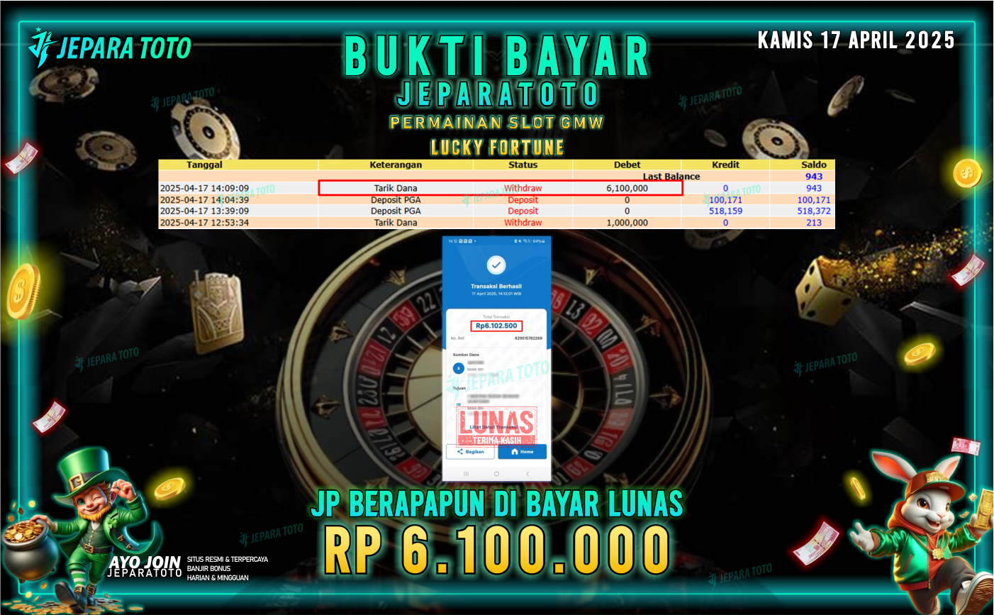 BUKTI KEMENANGAN MEMBER JEPARATOTO SLOT SLOT GMW | GAME LUCKY FORTUNE