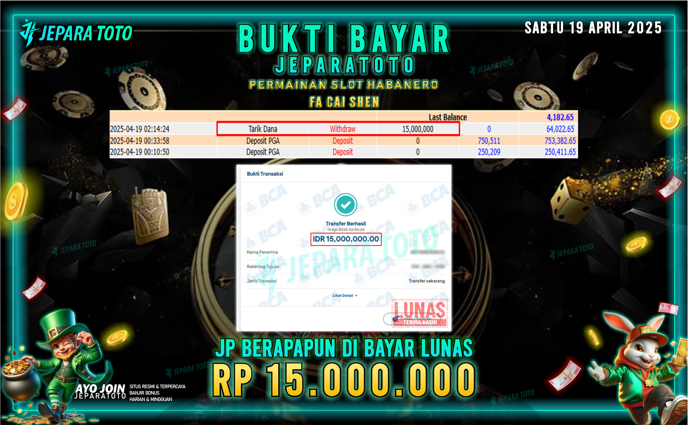 BUKTI KEMENANGAN MEMBER JEPARATOTO SLOT HABANERO| GAME FA CAI SHEN
