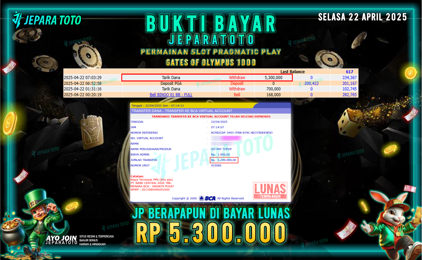 BUKTI KEMENANGAN MEMBER JEPARATOTO SLOT PRAGMATIC PLAY | GAME GATES OF OLYMPUS 1000