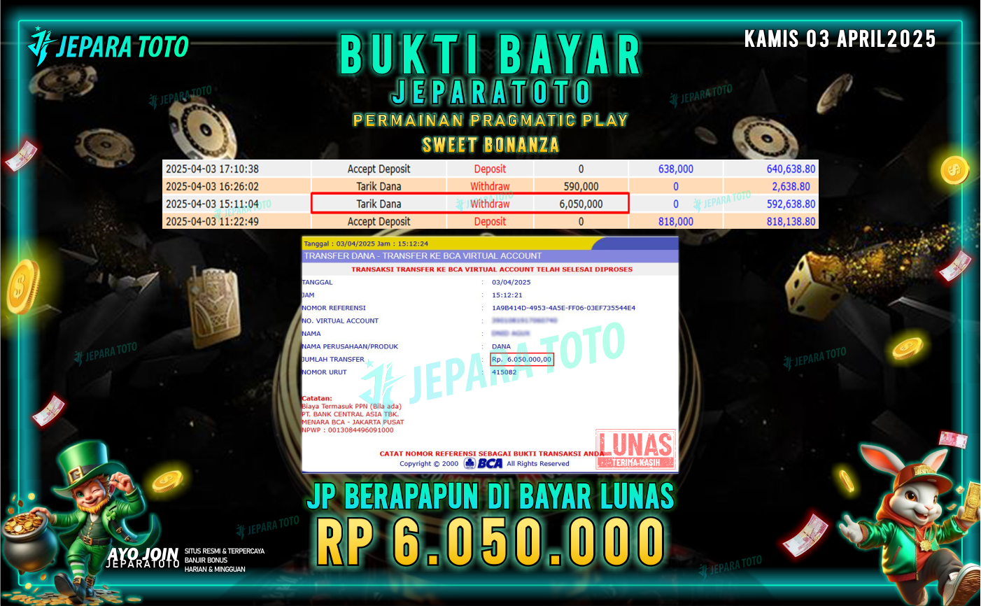 BUKTI KEMENANGAN MEMBER JEPARATOTO SLOT PRAGMATIC PLAY | GAME SWEET BONANZA