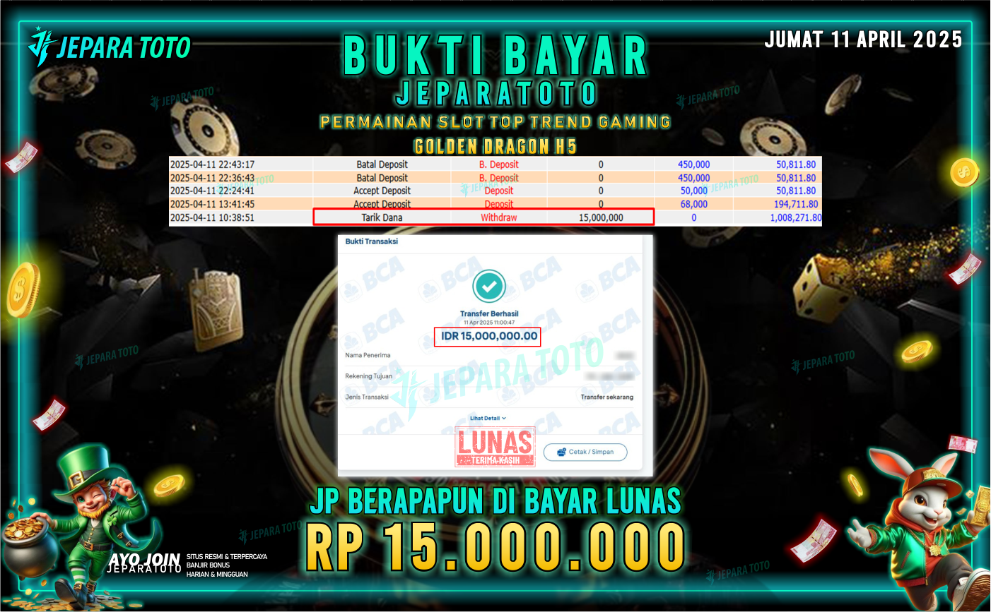 BUKTI KEMENANGAN MEMBER JEPARATOTO SLOT TOP TREND GAMING | GAME GOLDEN DRAGON H5