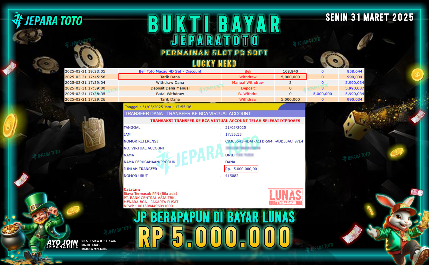 BUKTI KEMENANGAN MEMBER JEPARATOTO SLOT PG SOFT | GAME LUCKY NEKO