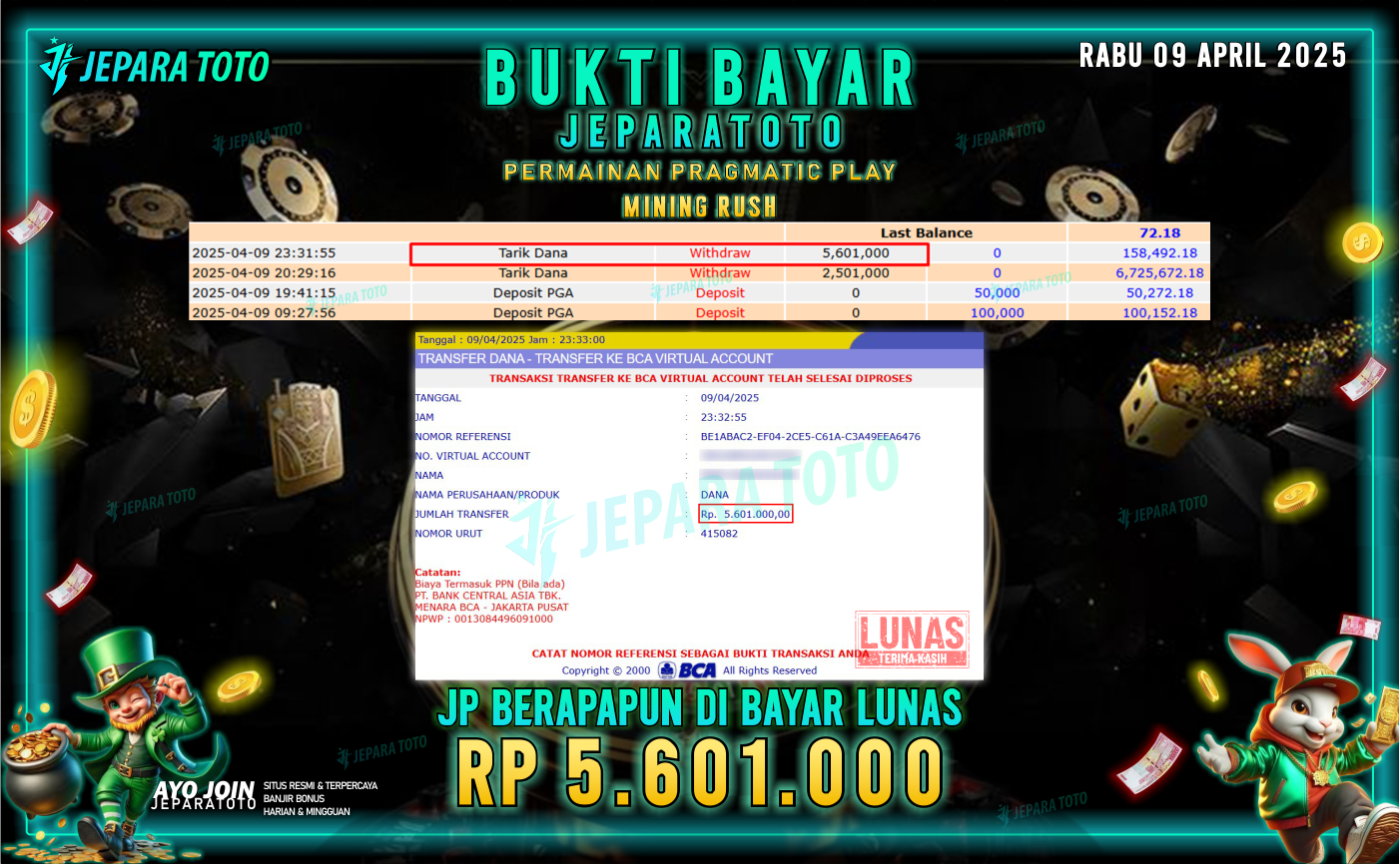 BUKTI KEMENANGAN MEMBER JEPARATOTO SLOT PRAGMATIC PLAY | GAME MINING RUSH