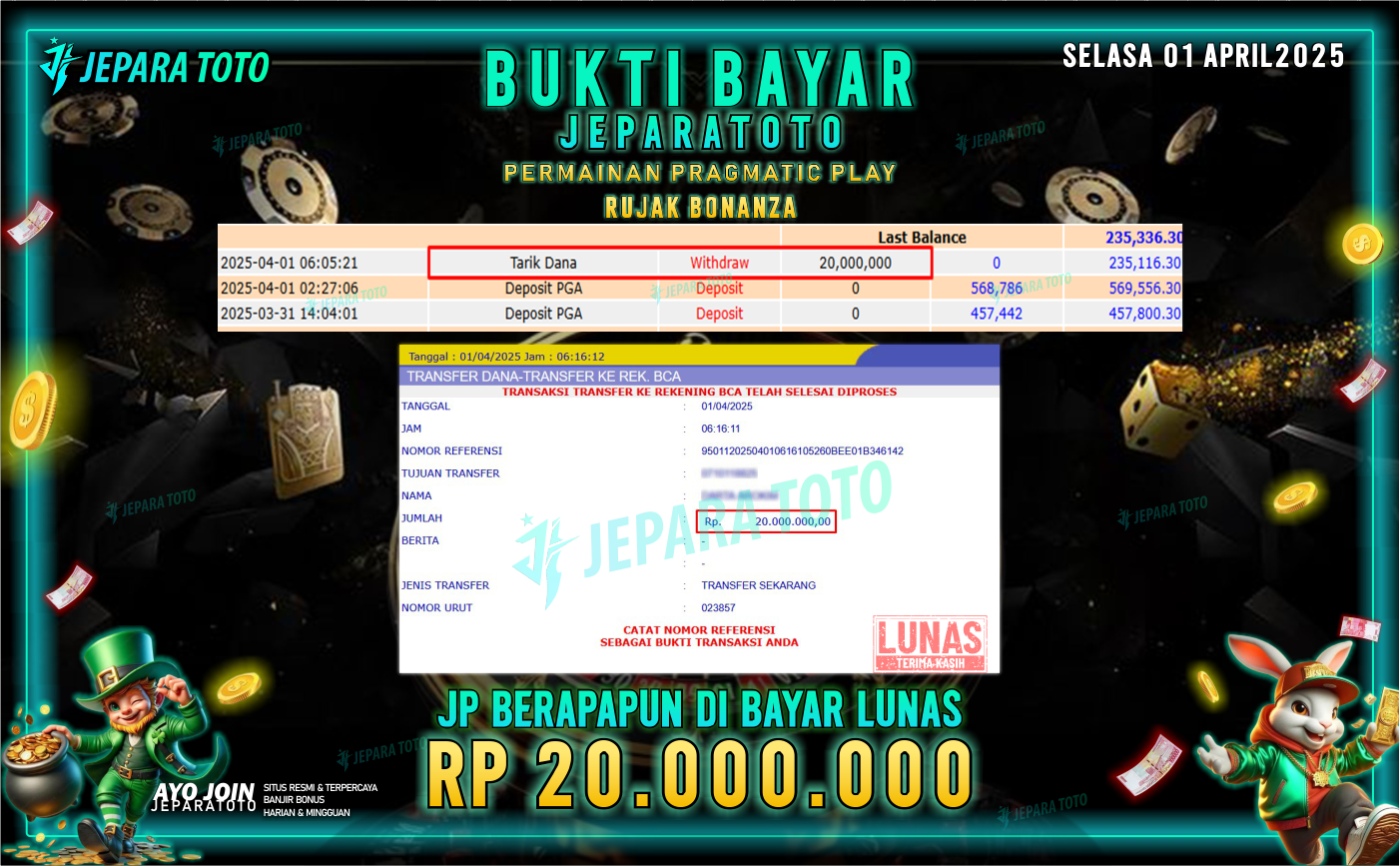 BUKTI KEMENANGAN MEMBER JEPARATOTO SLOT PRAGMATIC PLAY | GAME RUJAK BONANZA