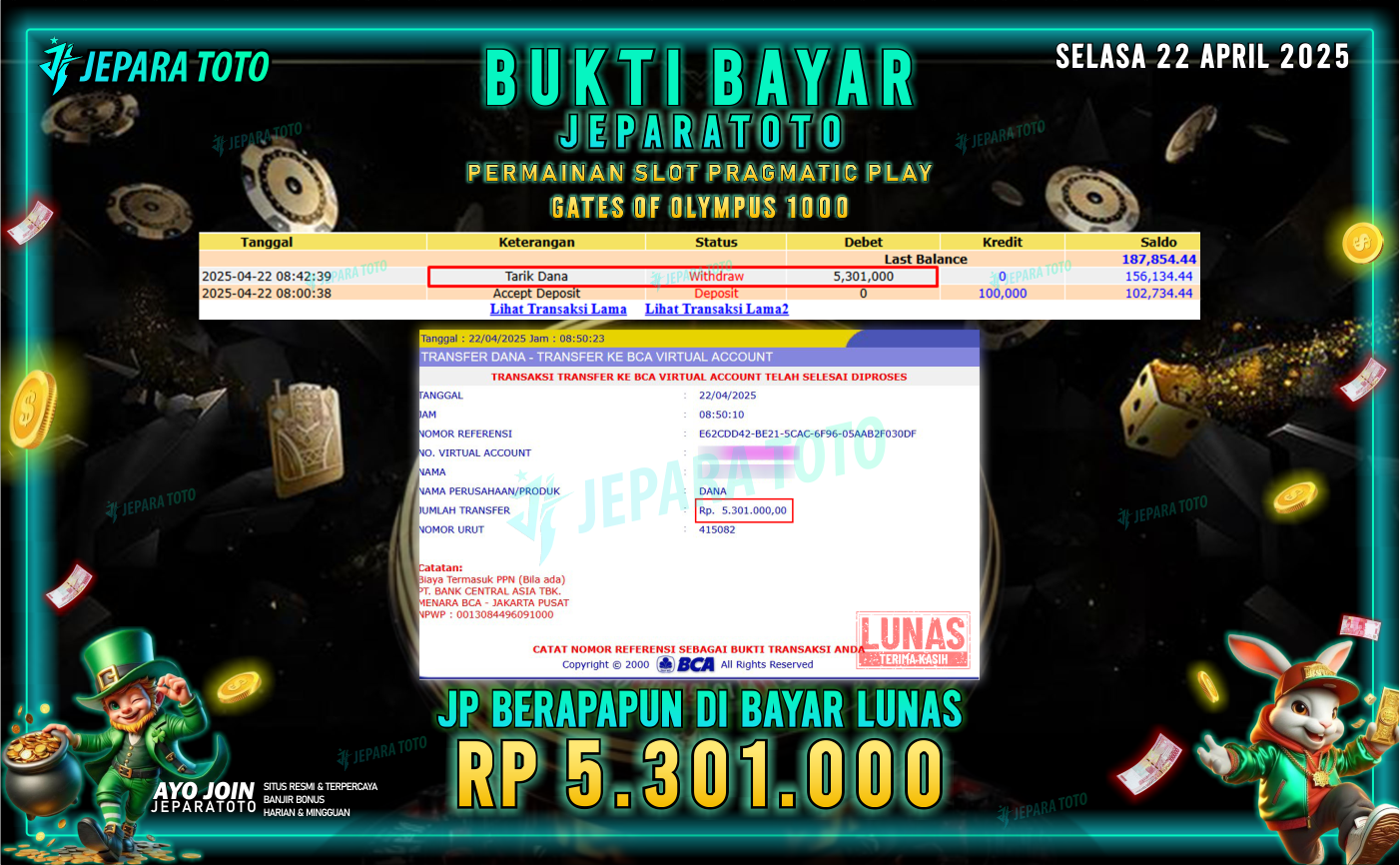 BUKTI KEMENANGAN MEMBER JEPARATOTO SLOT PRAGMATIC PLAY | GAME GATES OF OLYMPUS 1000
