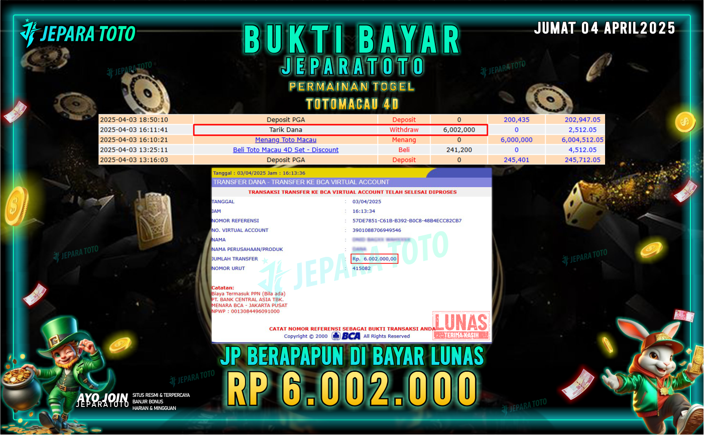 BUKTI KEMENANGAN TOGEL MEMBER JEPARATOTO | TOTOMACAU 4D