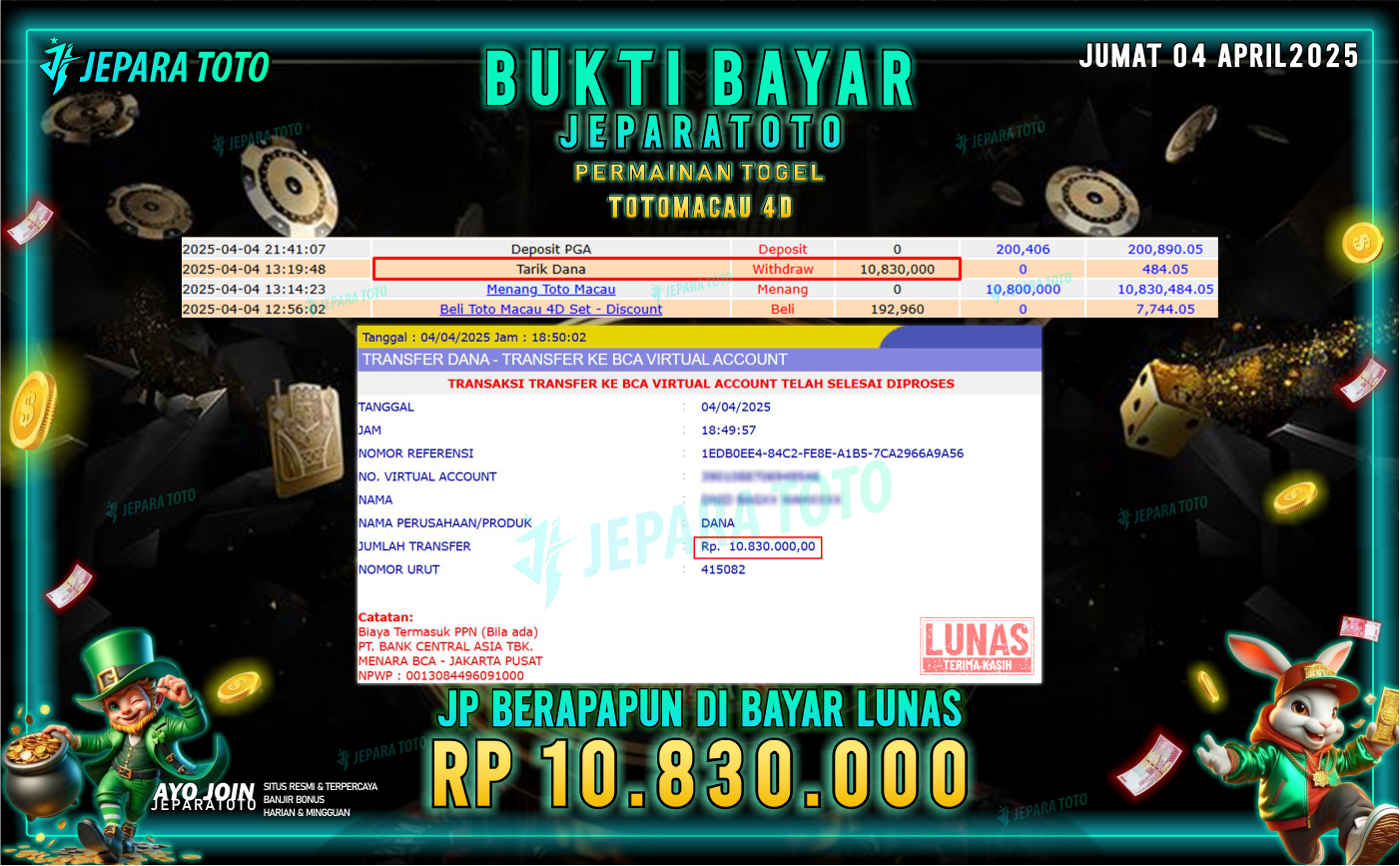 BUKTI KEMENANGAN TOGEL MEMBER JEPARATOTO | TOTOMACAU 4D