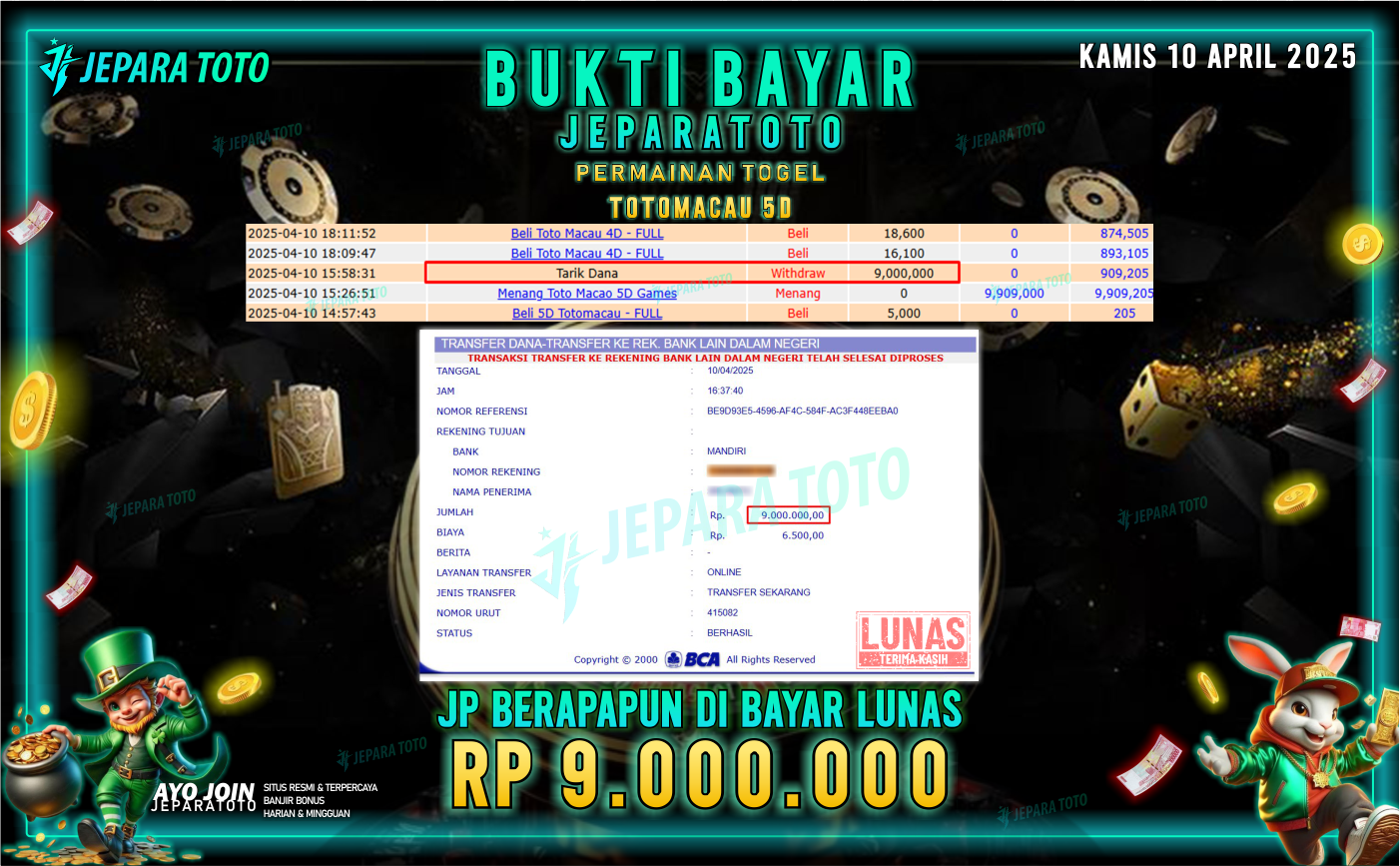 BUKTI KEMENANGAN TOGEL MEMBER JEPARATOTO | TOTOMACAU 5D