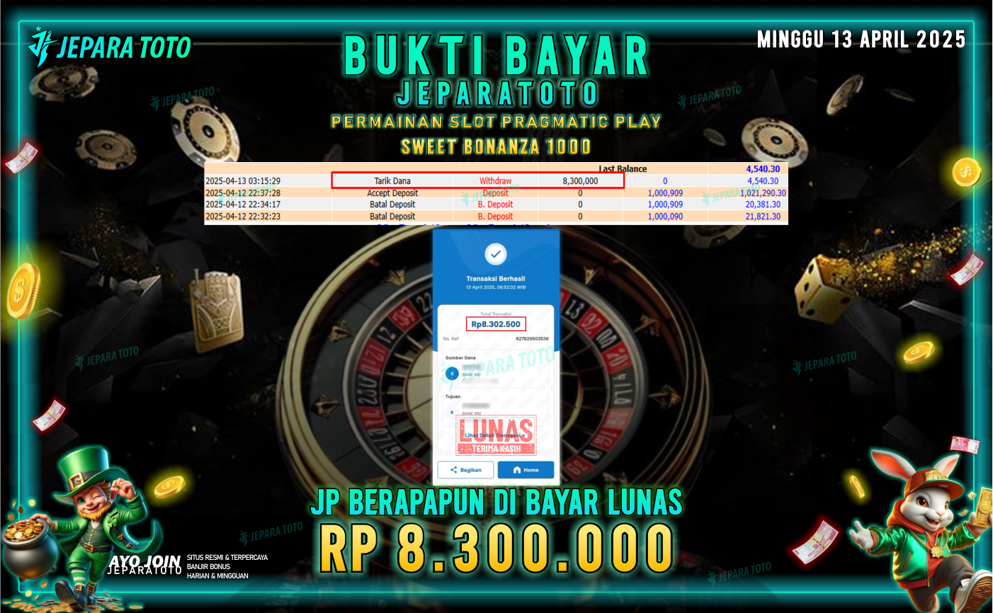 BUKTI KEMENANGAN MEMBER JEPARATOTO SLOT PRAGMATIC PLAY | GAME SWEET BONANZA 1000