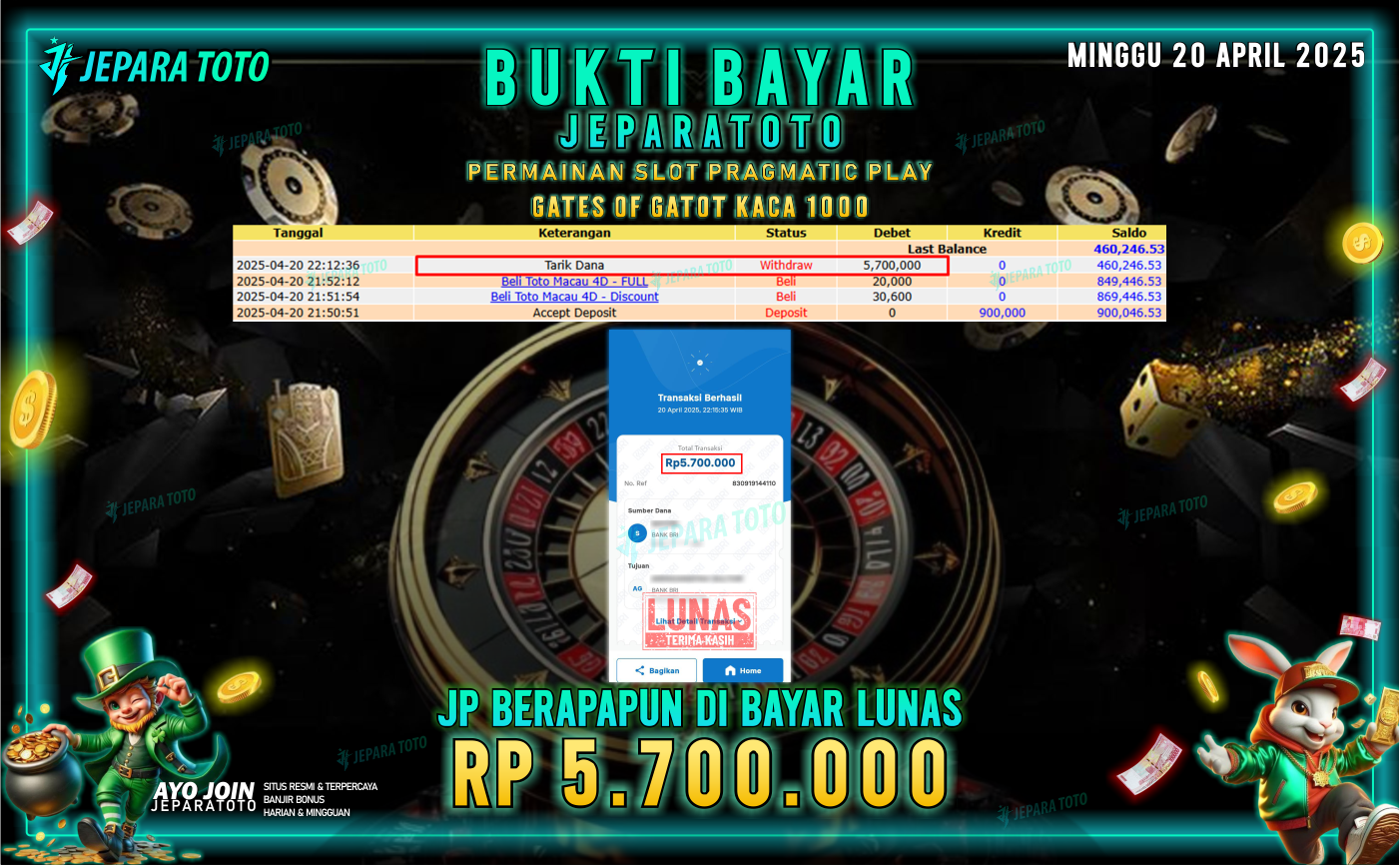 BUKTI KEMENANGAN MEMBER JEPARATOTO SLOT PRAGMATIC PLAY | GAME GATES OF GATOT KACA 1000