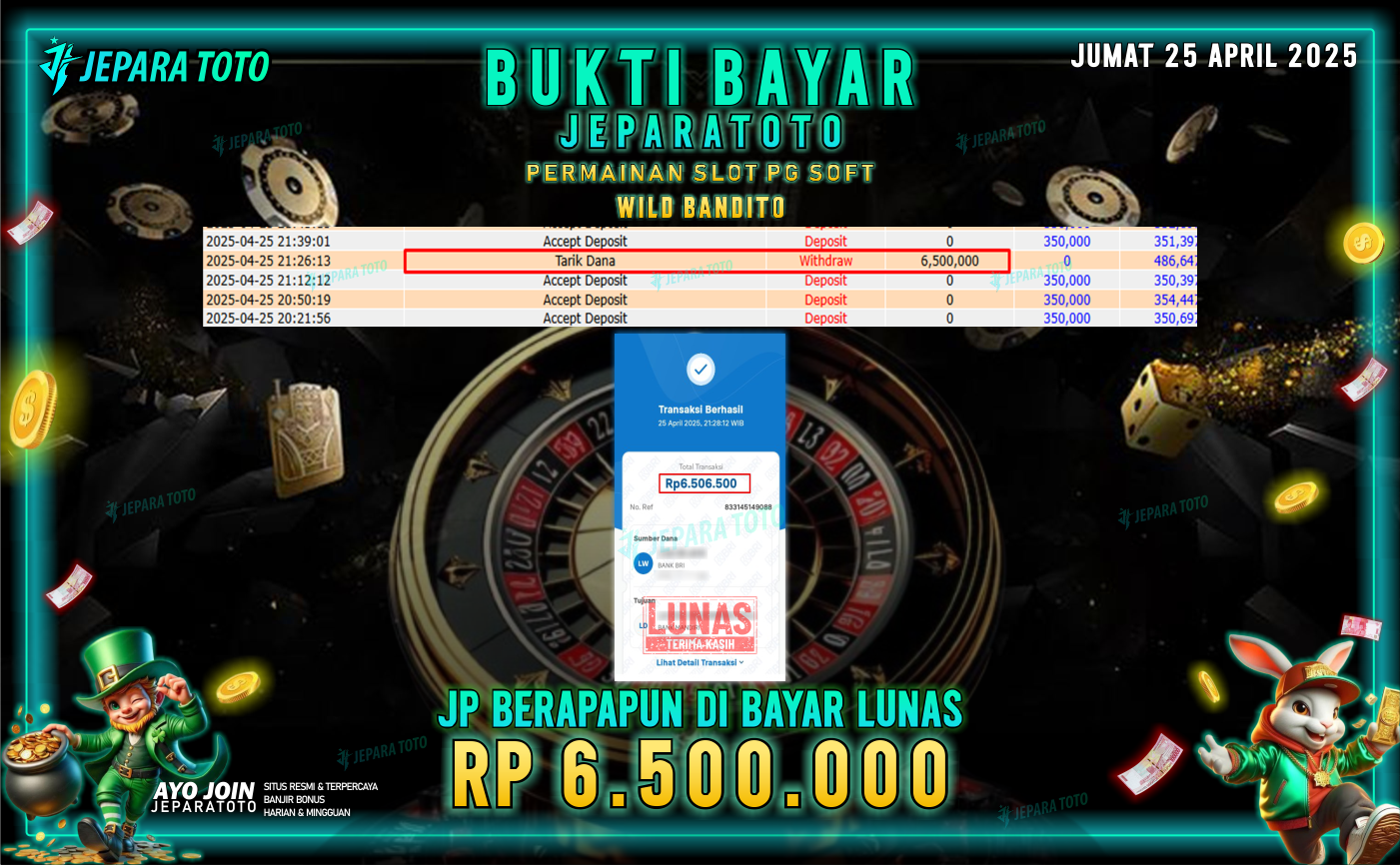 BUKTI KEMENANGAN MEMBER JEPARATOTO SLOT PG SOFT | GAME WILD BANDITO