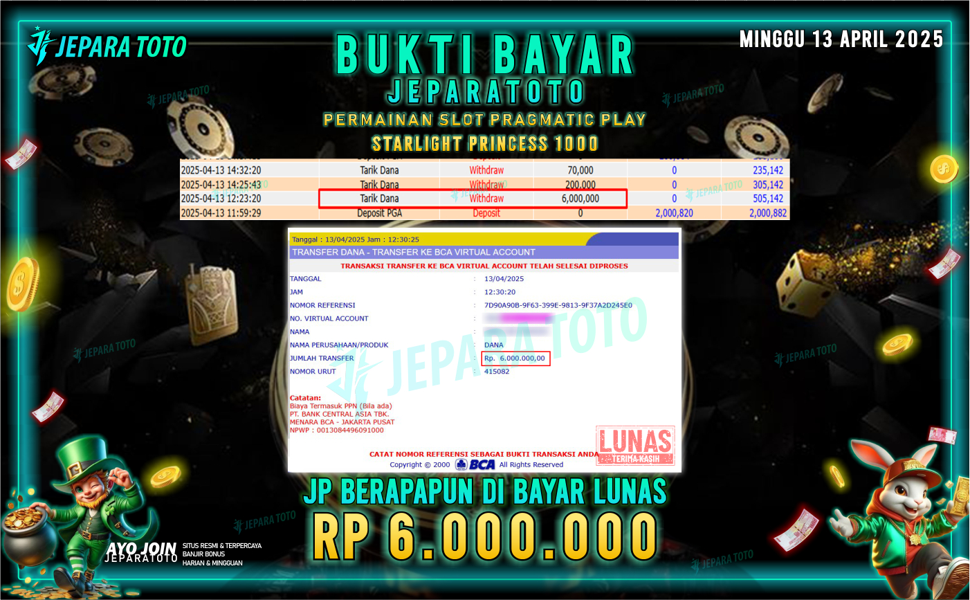 BUKTI KEMENANGAN MEMBER JEPARATOTO SLOT PRAGMATIC PLAY | GAME STARLIGHT PRINCESS 1000