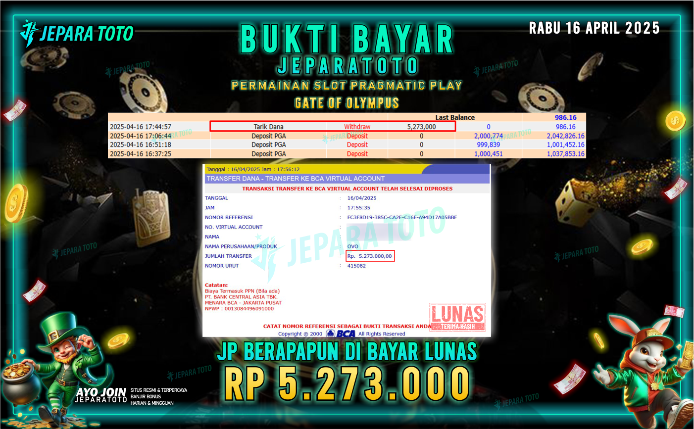 BUKTI KEMENANGAN MEMBER JEPARATOTO SLOT PRAGMATIC PLAY | GAME GATES OF OLYMPUS