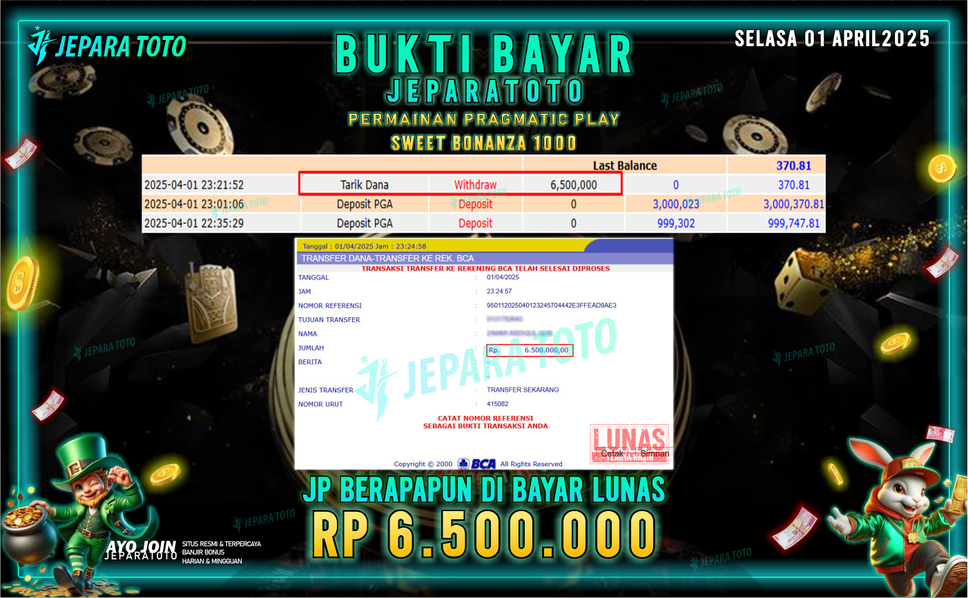 BUKTI KEMENANGAN MEMBER JEPARATOTO SLOT PRAGMATIC PLAY | GAME SWEET BONANZA 1000