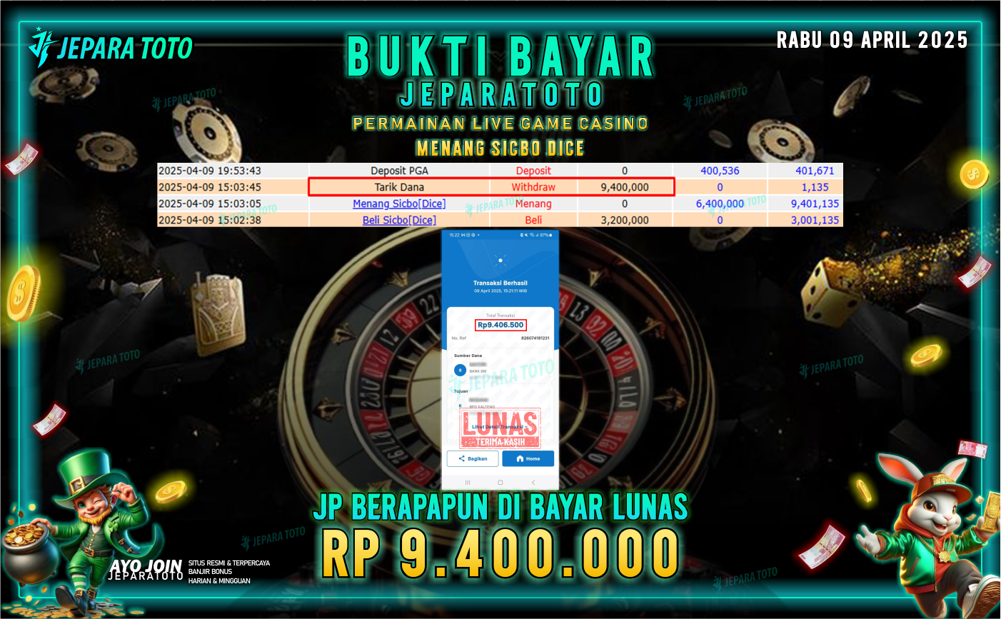 BUKTI KEMENANGAN MEMBER JEPARATOTO LIVE GAME CASINO | GAME SICBO DICE