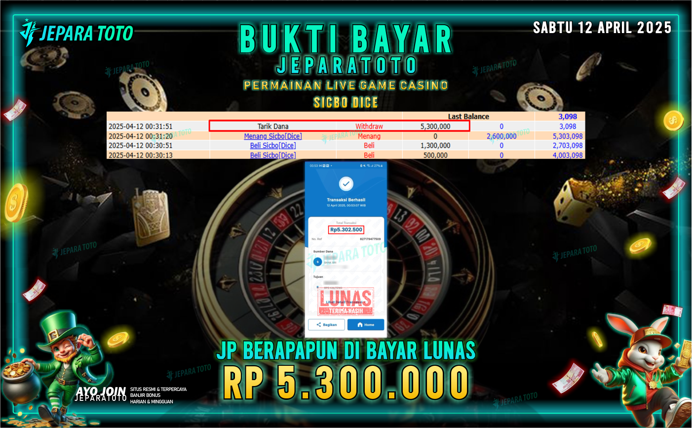 BUKTI KEMENANGAN MEMBER JEPARATOTO LIVE GAME CASINO | GAME SICBO DICE