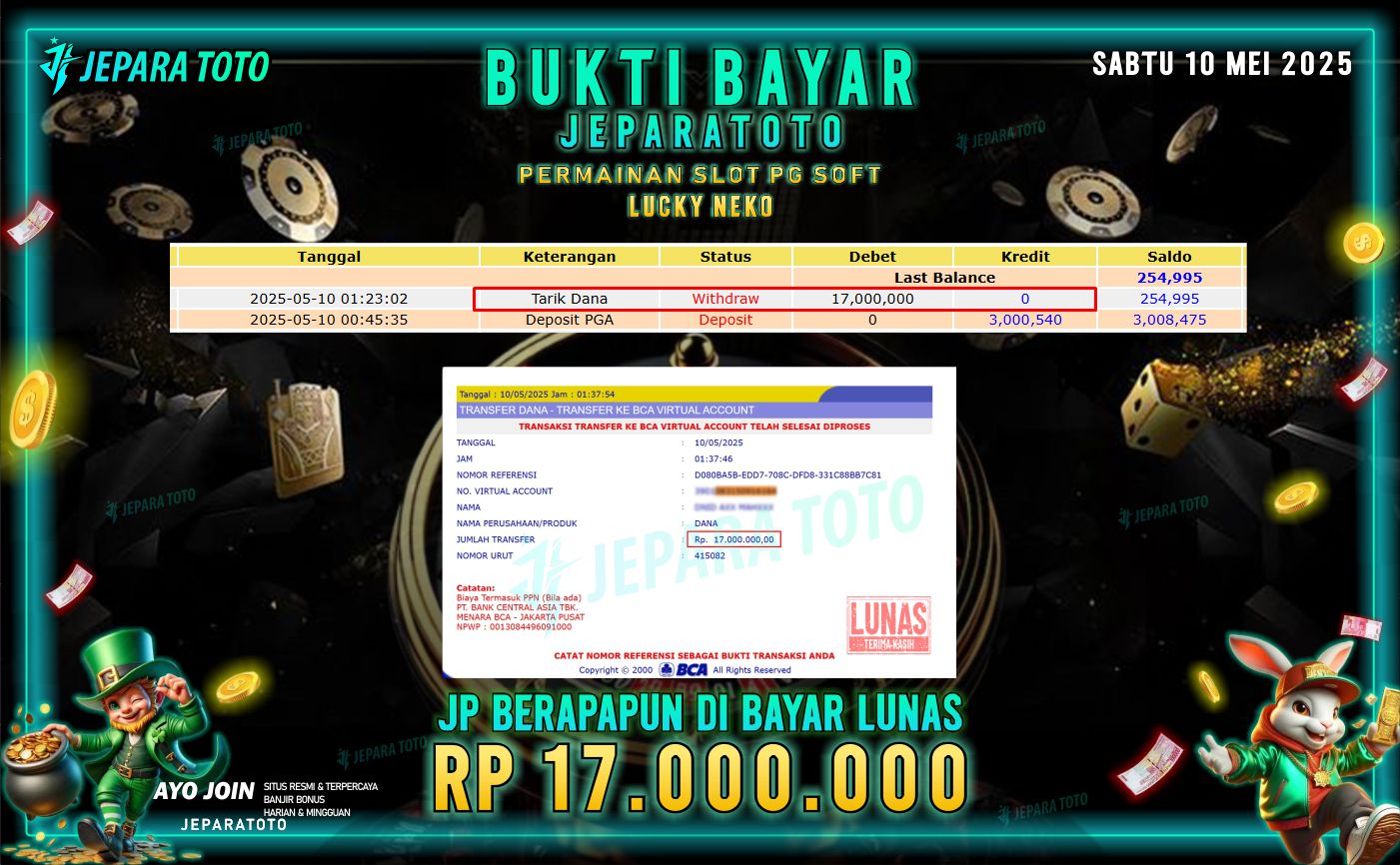 BUKTI KEMENANGAN MEMBER JEPARATOTO |  LUCKY NEKO